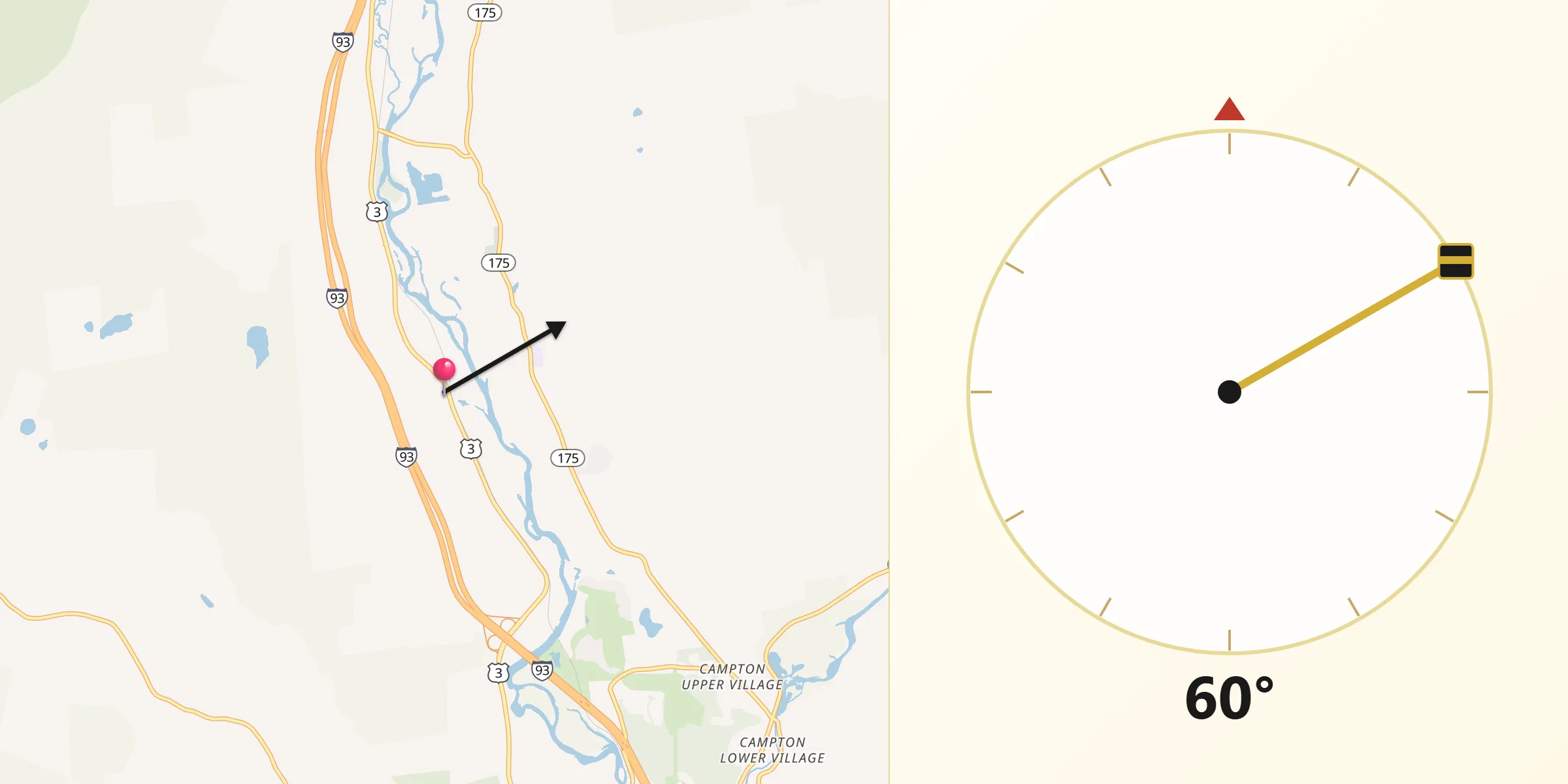 Dirección de la Qibla desde Thornton