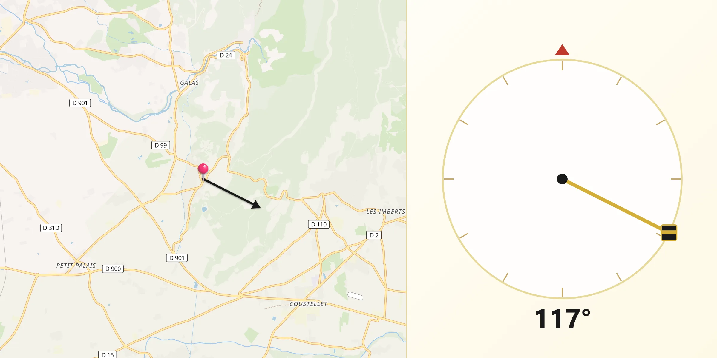 Direction vers la Qibla depuis Lagnes