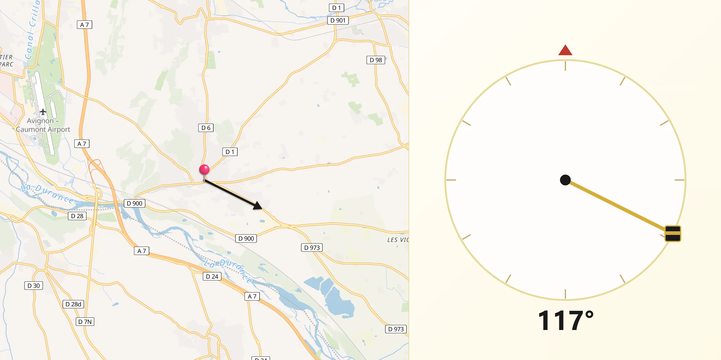 Direction vers la Qibla depuis Caumont-sur-Durance
