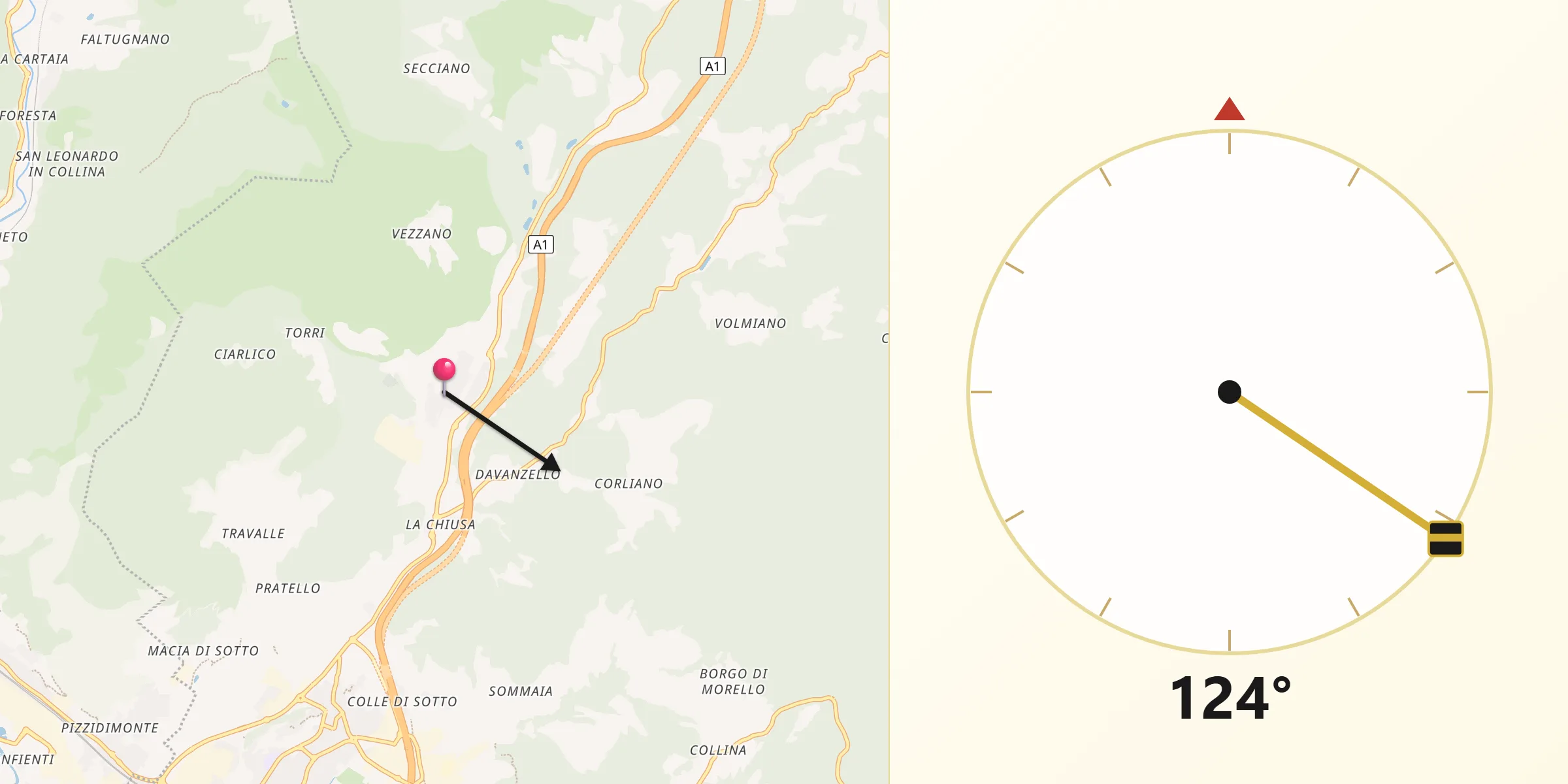 Direzione della Qibla da Carraia
