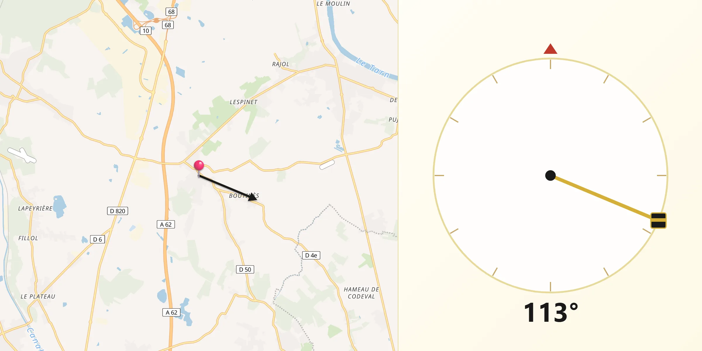 Direction vers la Qibla depuis Campsas