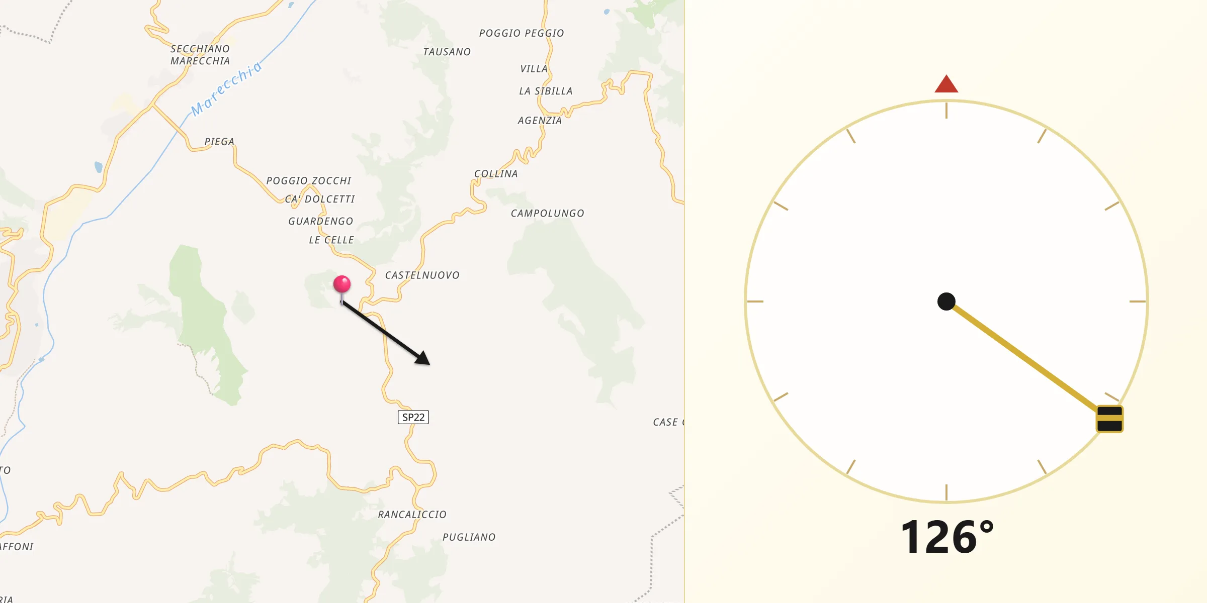 Direzione della Qibla da San Leo
