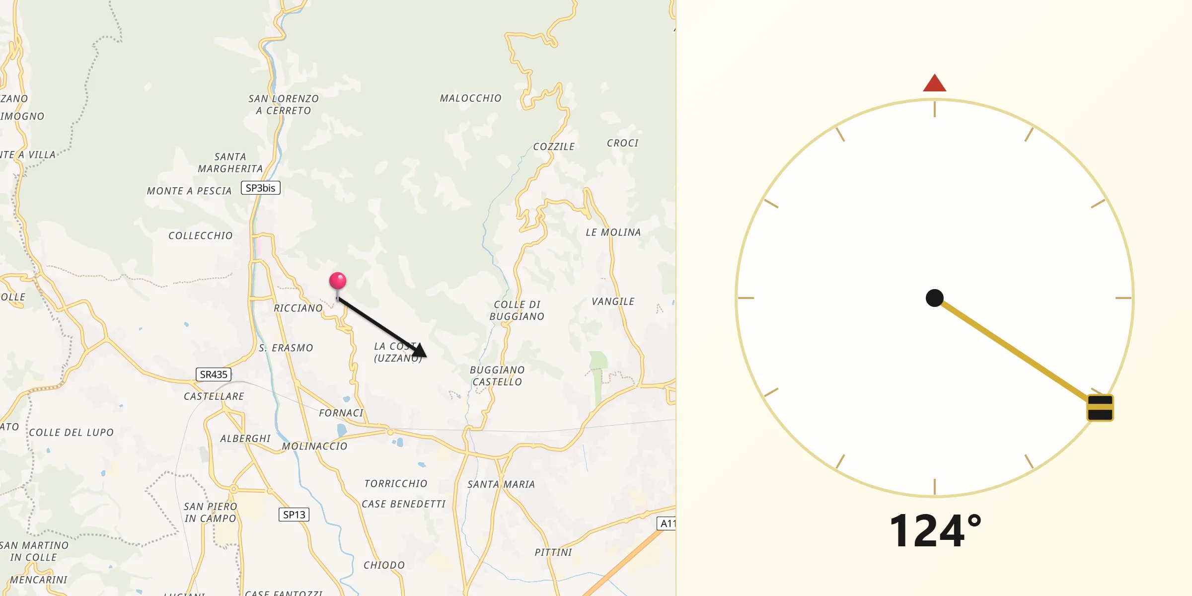Direzione della Qibla da Uzzano