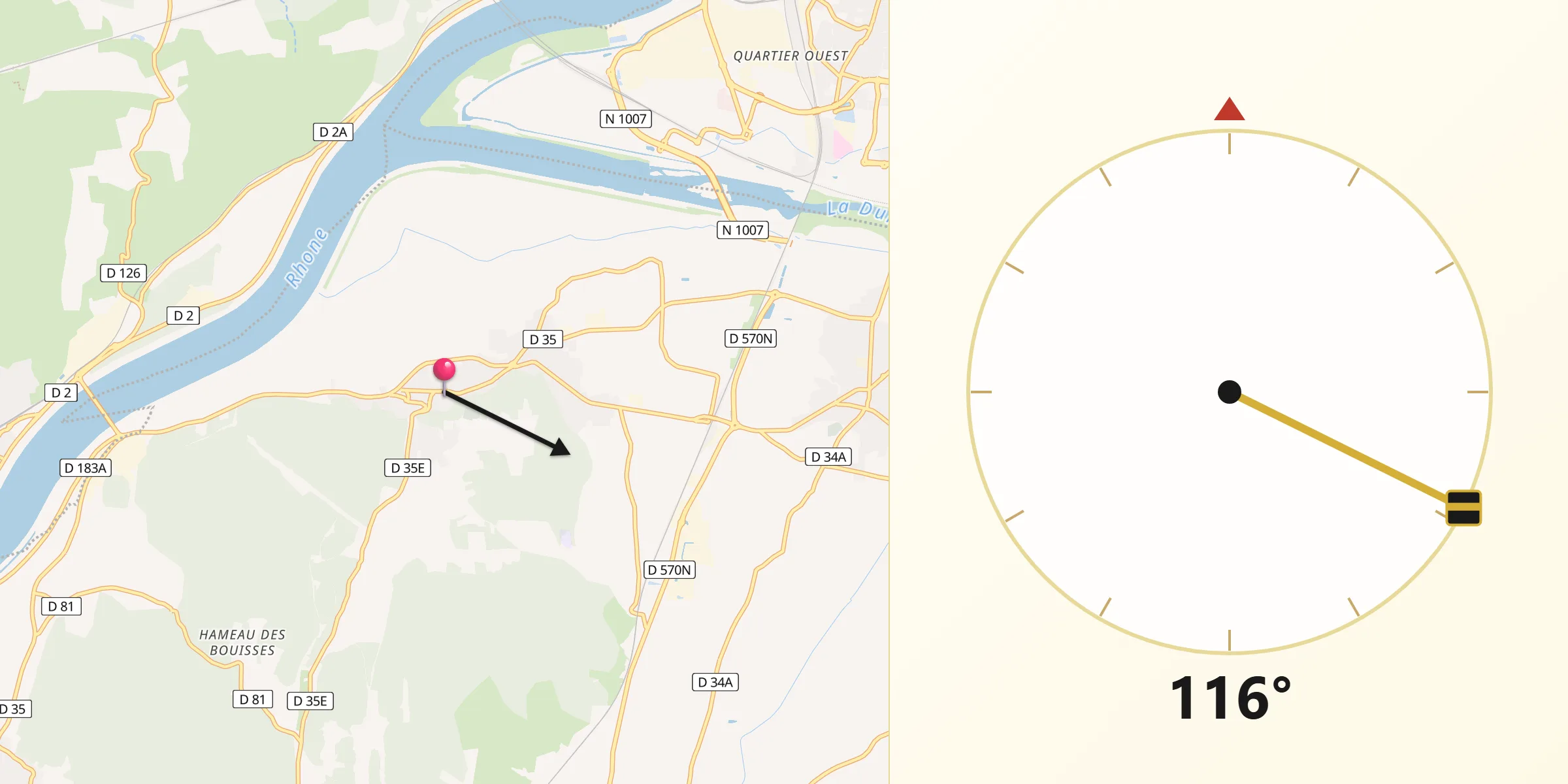 Direction vers la Qibla depuis Barbentane