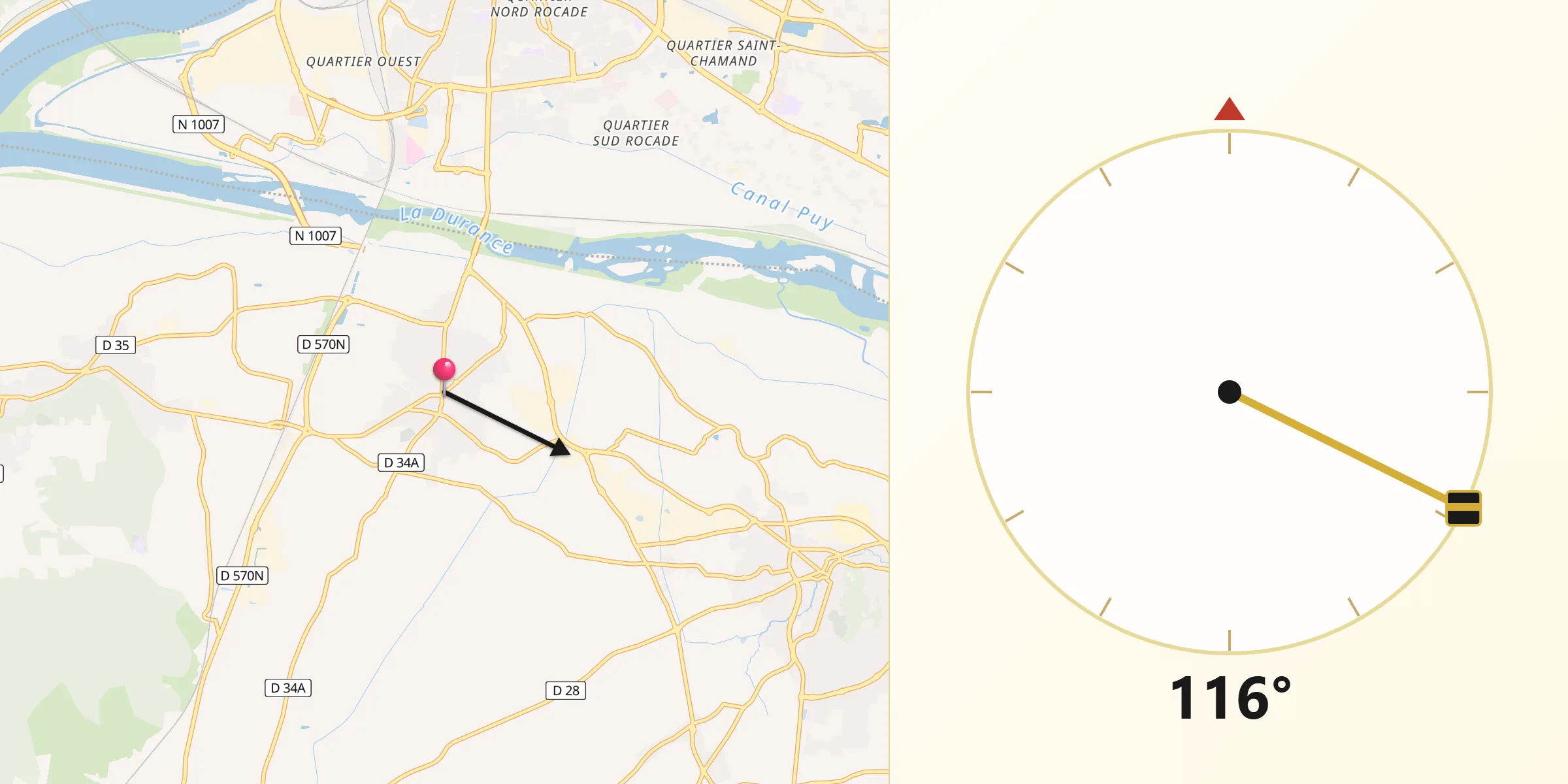 Direction vers la Qibla depuis Rognonas