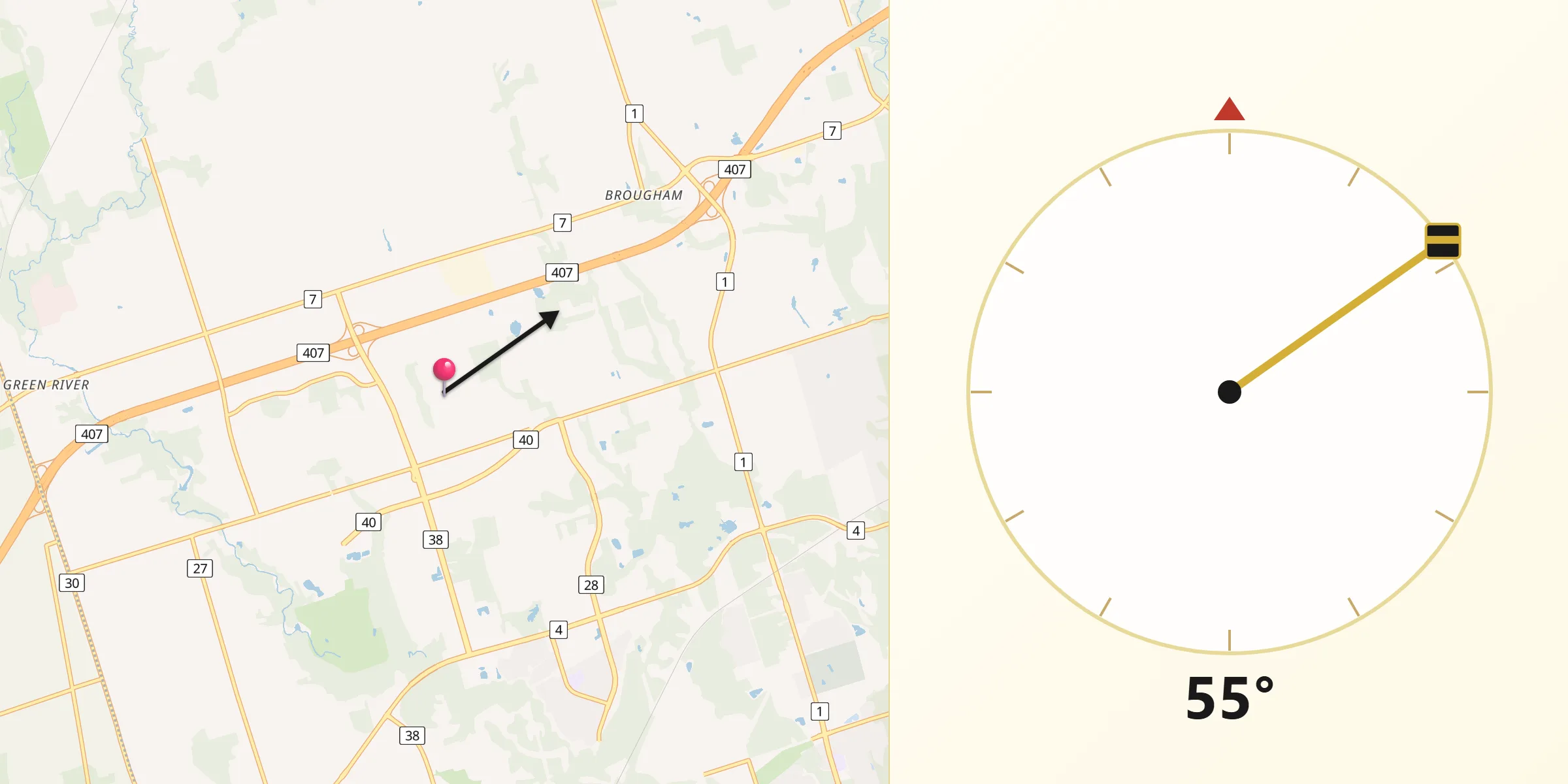 Qibla Direction from Pickering