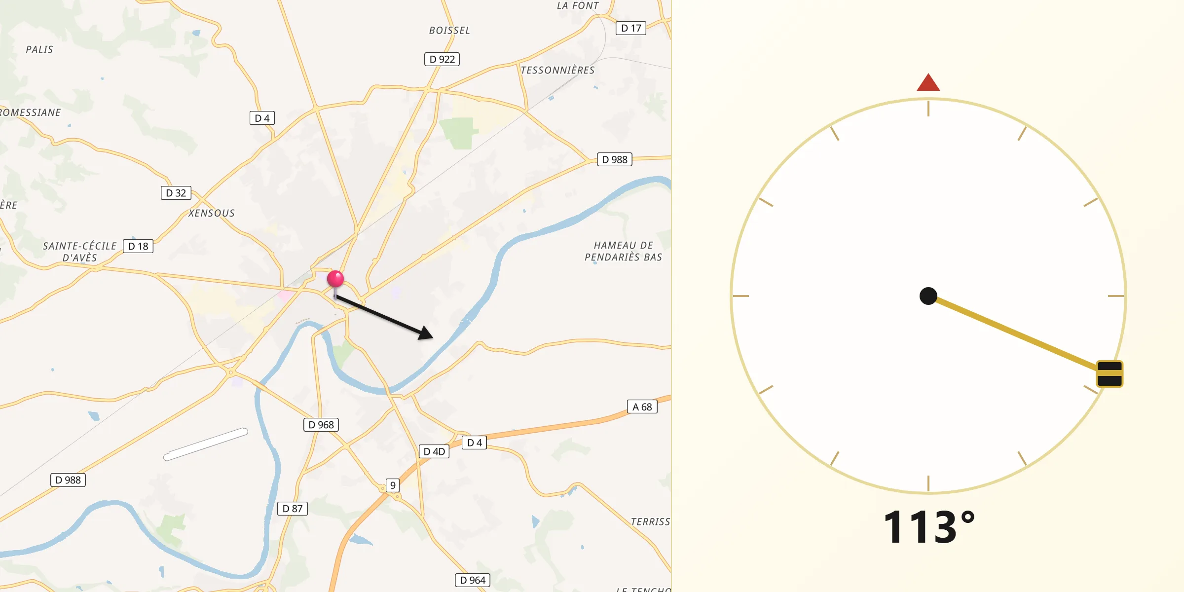 Direction vers la Qibla depuis Gaillac