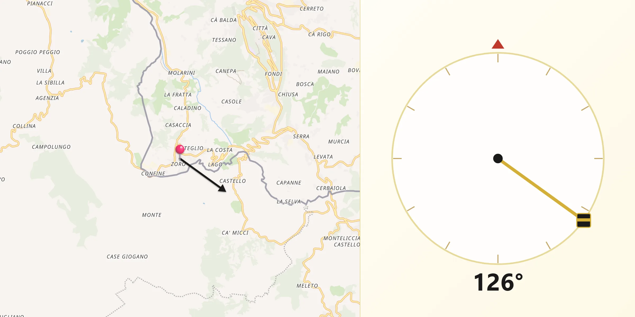 Direzione della Qibla da Poggio di Chiesanuova