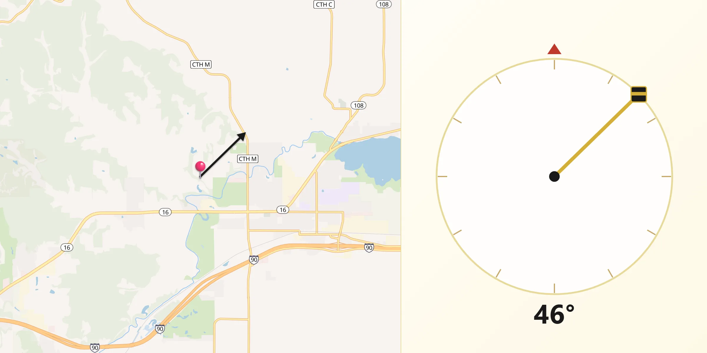 Qibla Direction from La Crosse County