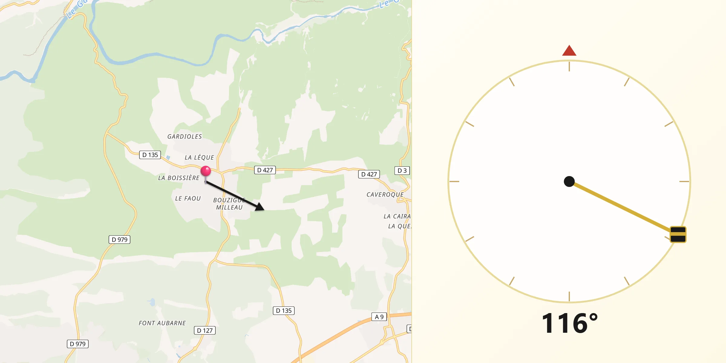 Direction vers la Qibla depuis Poulx