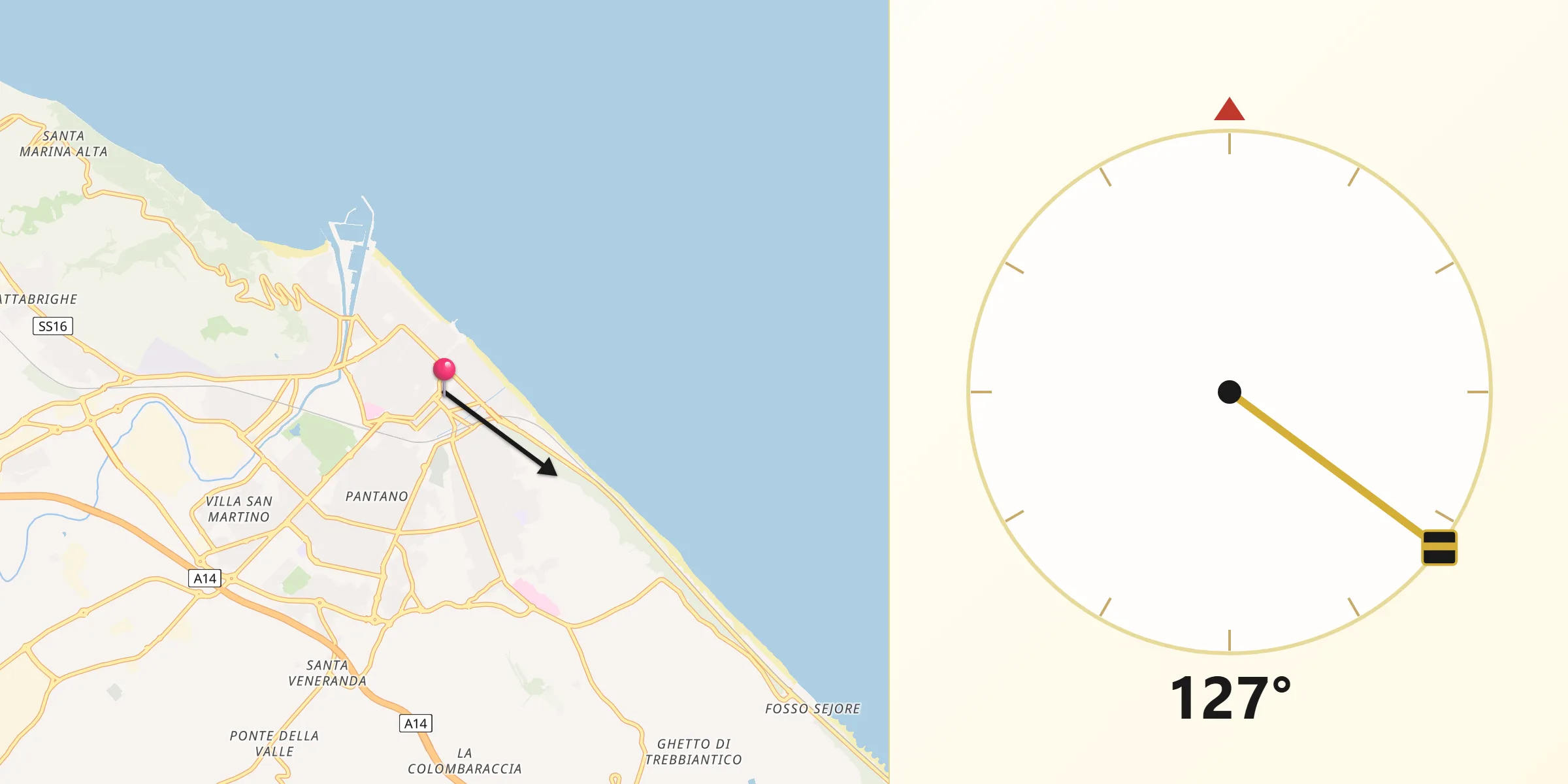 Direzione della Qibla da Pesaro