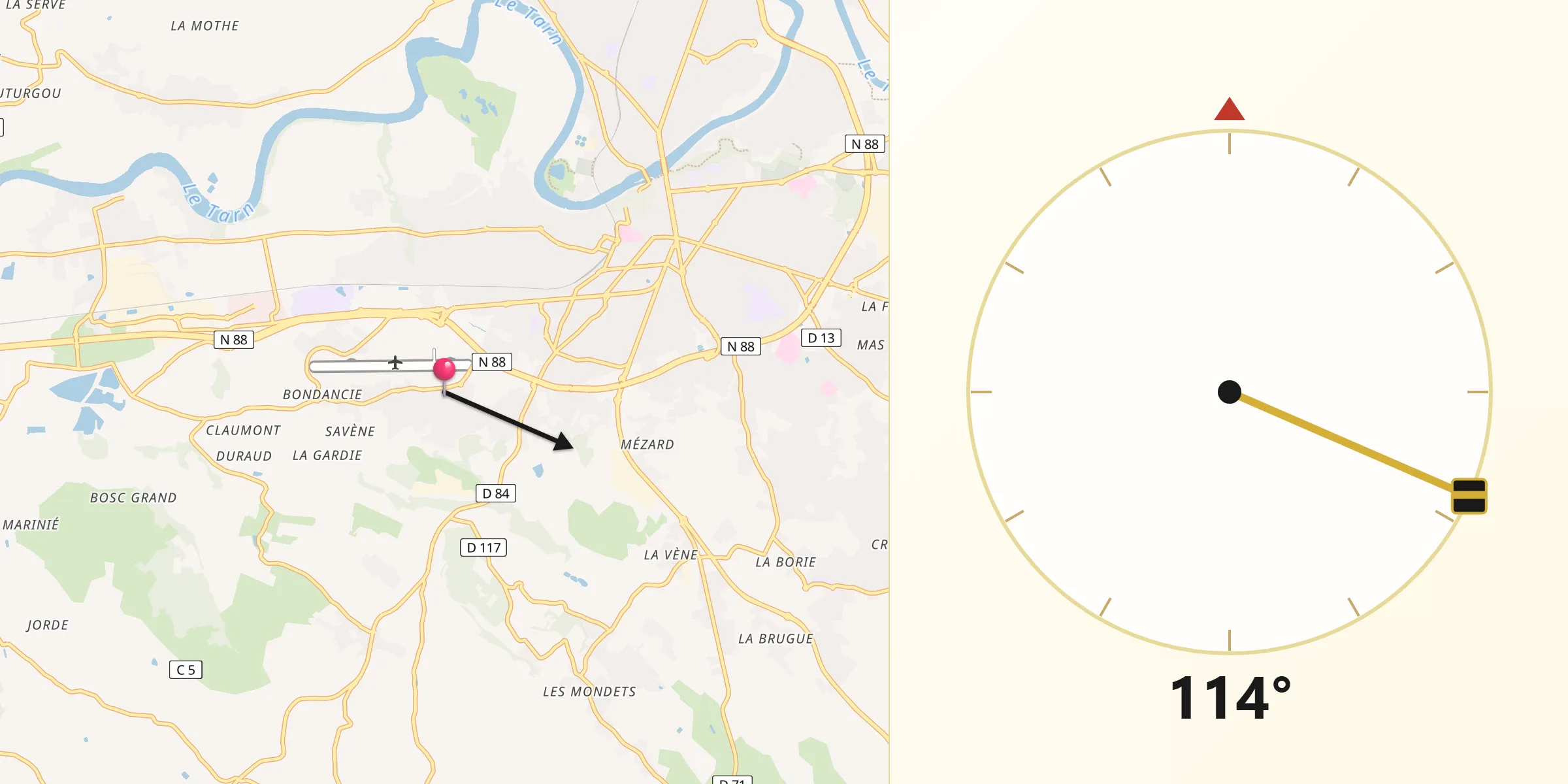 Direction vers la Qibla depuis Le Sequestre