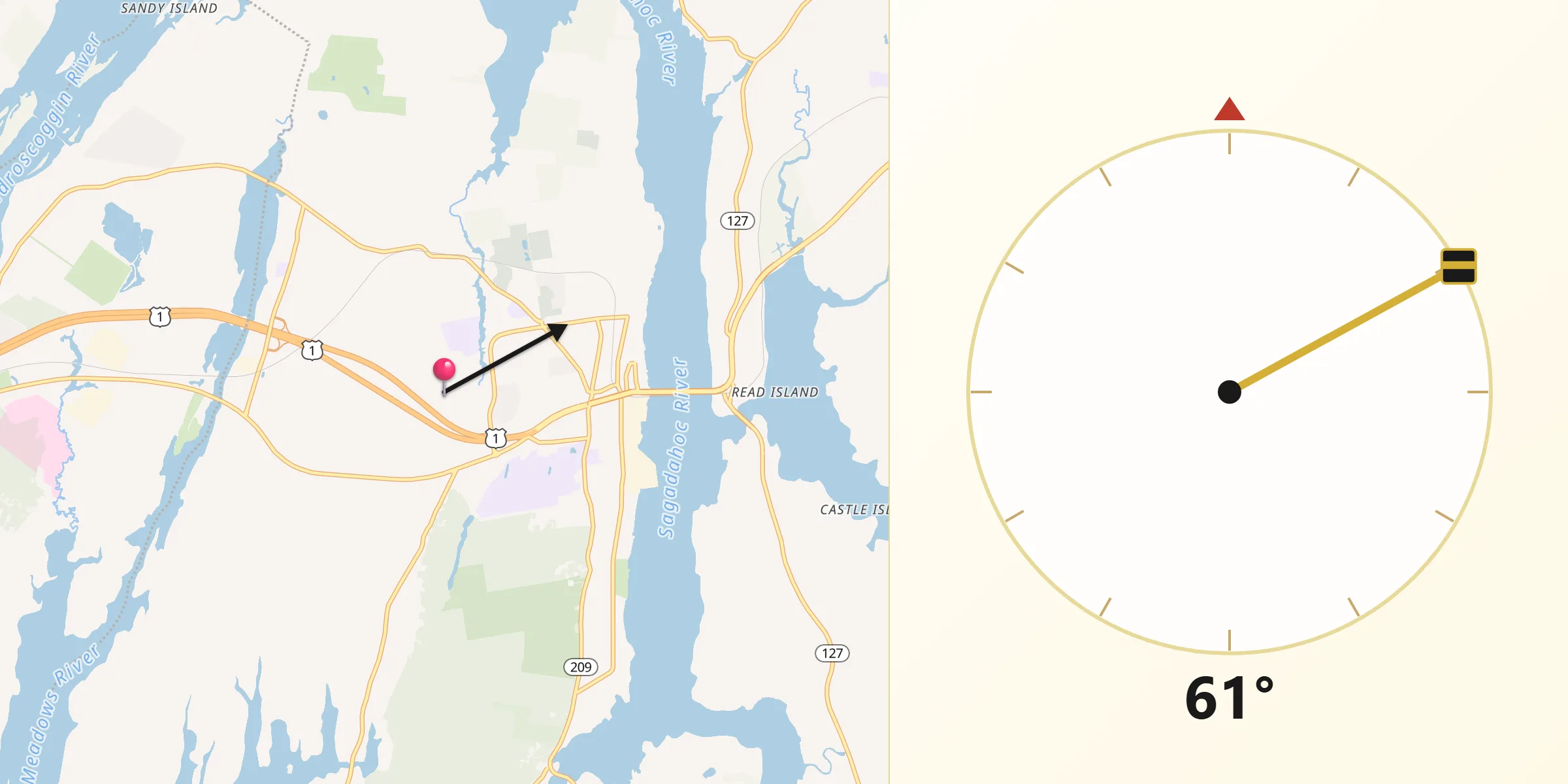 Qibla Direction from Sagadahoc