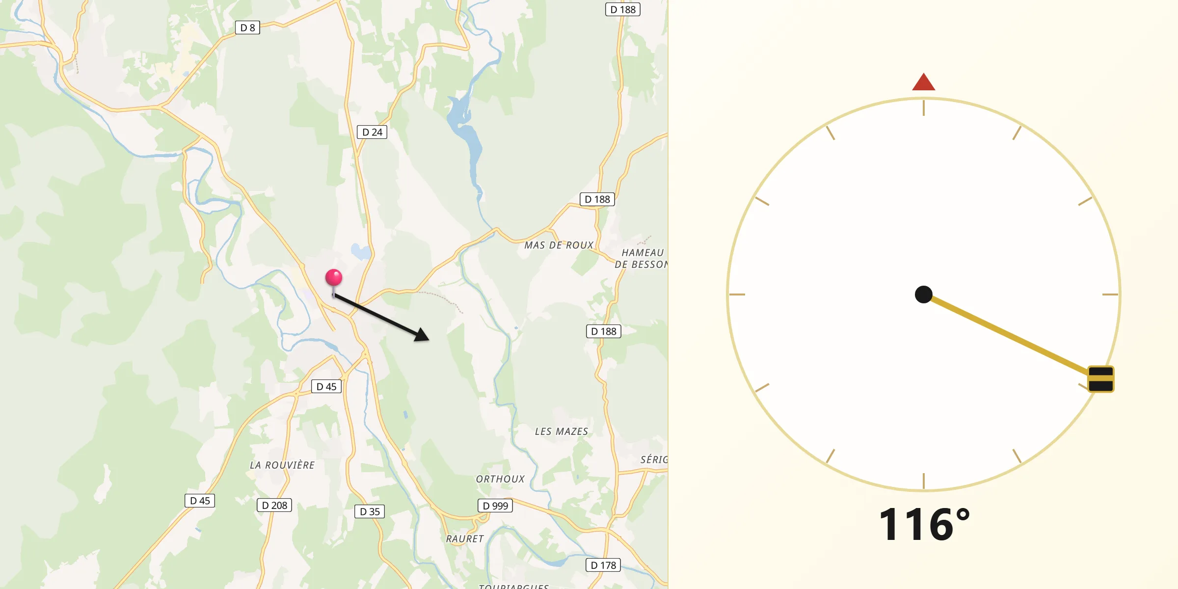 Direction vers la Qibla depuis Quissac