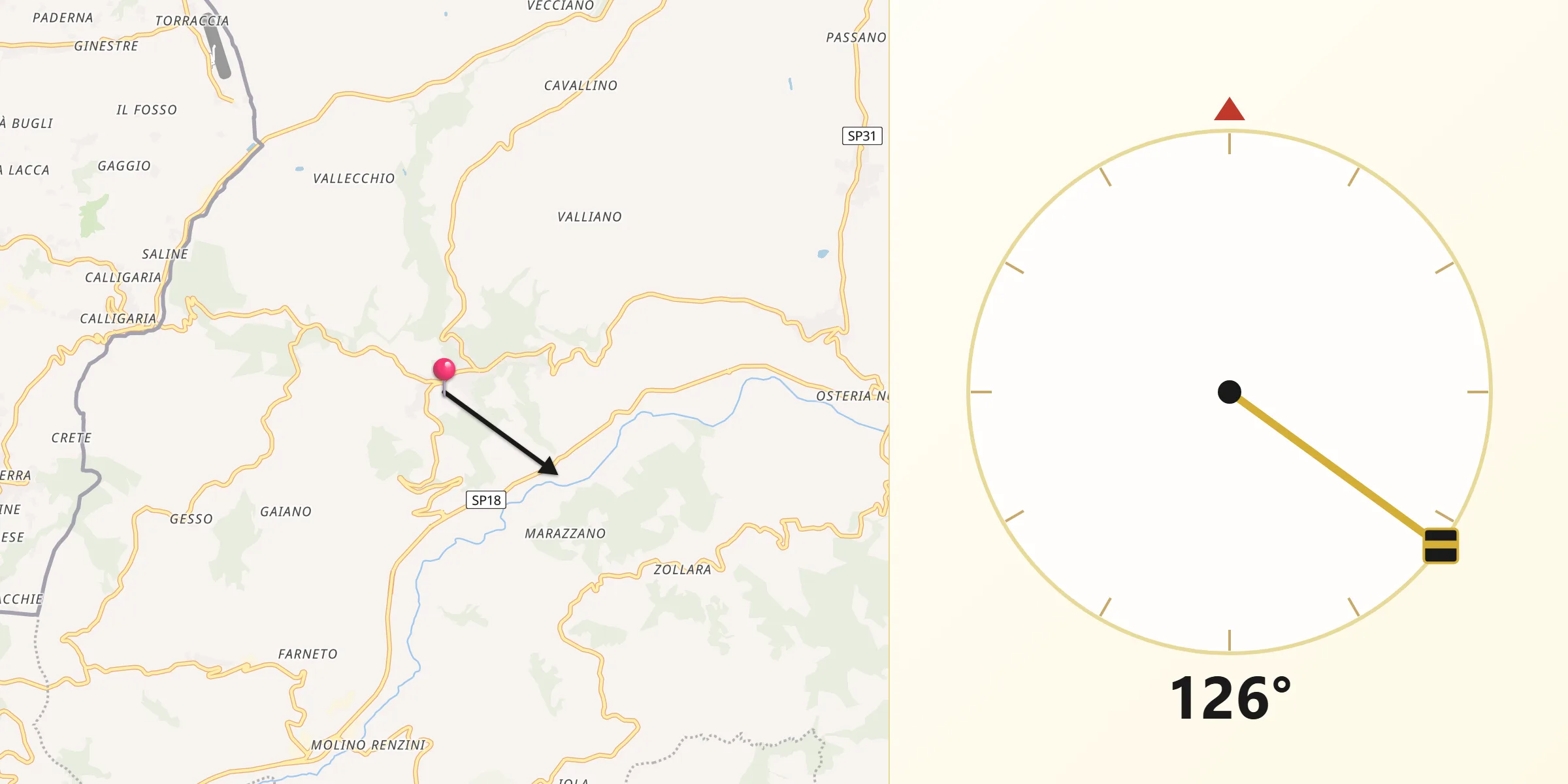Direzione della Qibla da Montescudo