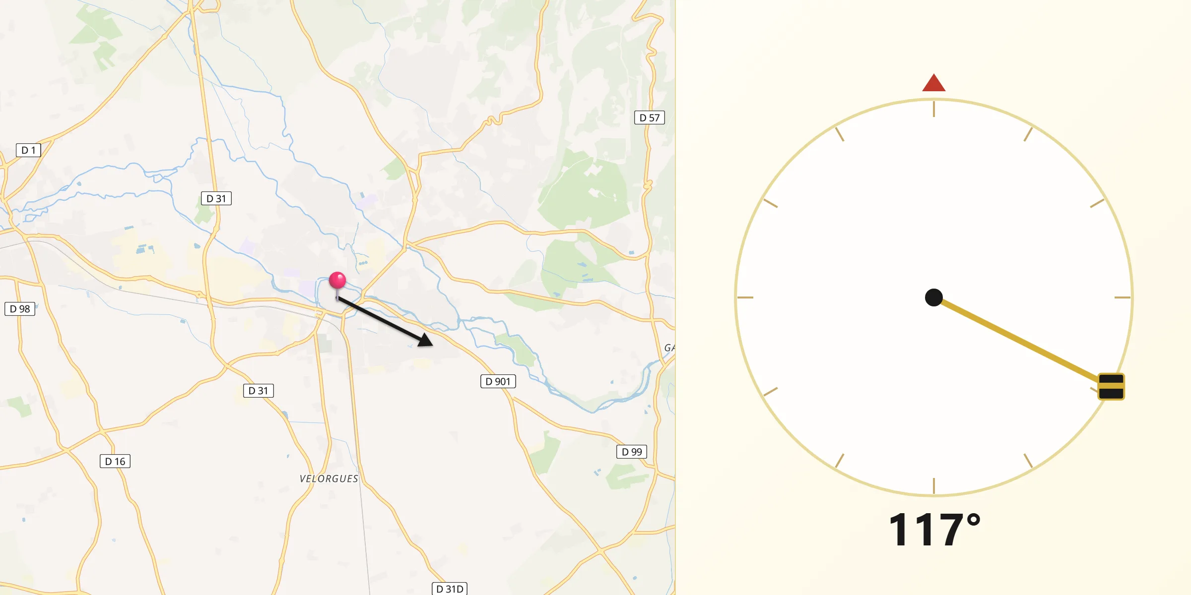 Direction vers la Qibla depuis L’Isle-sur-la-Sorgue
