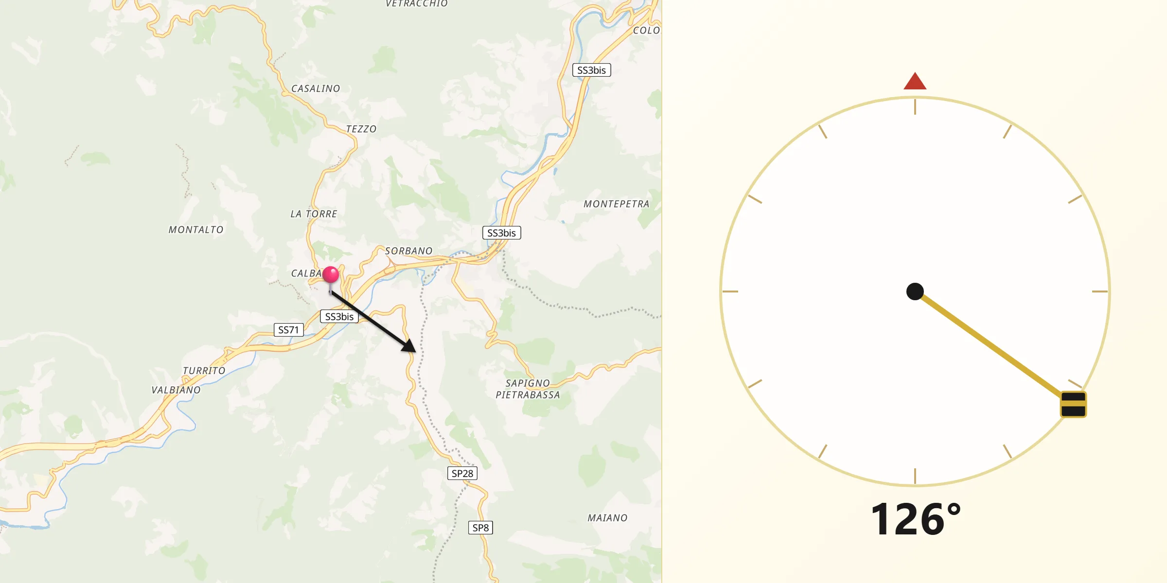 Direzione della Qibla da Sarsina