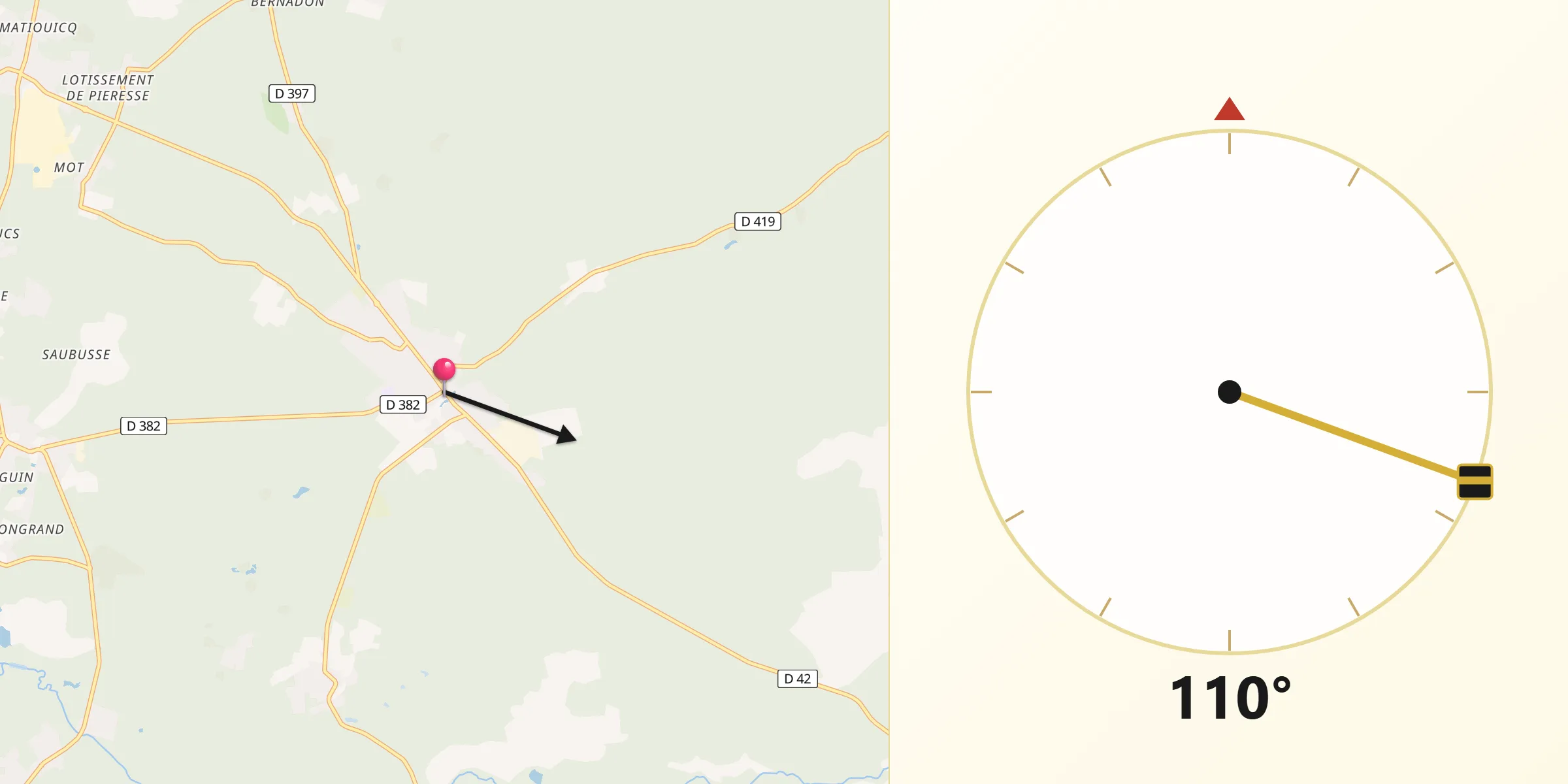 Direction vers la Qibla depuis Linxe