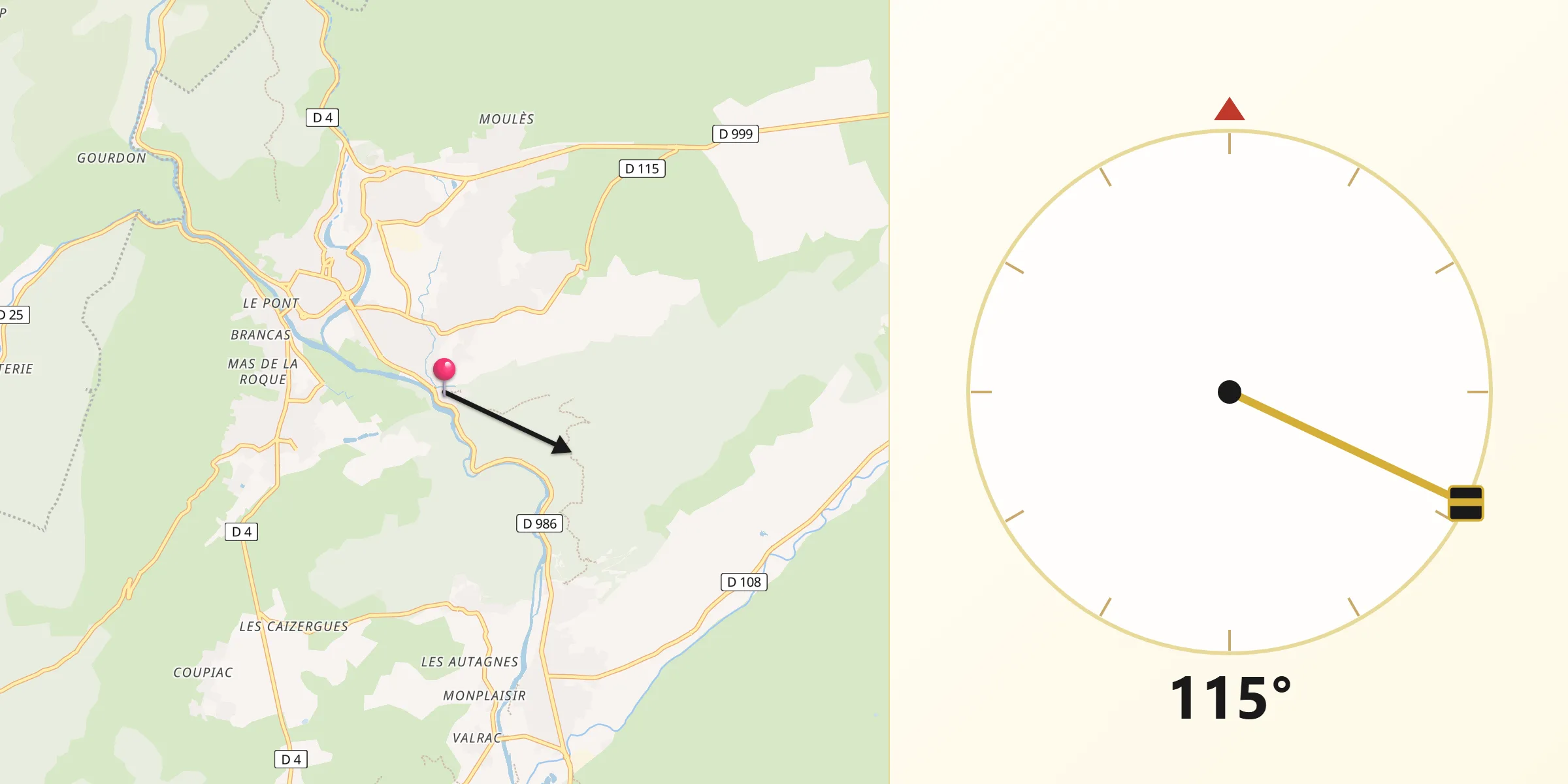 Direction vers la Qibla depuis Laroque