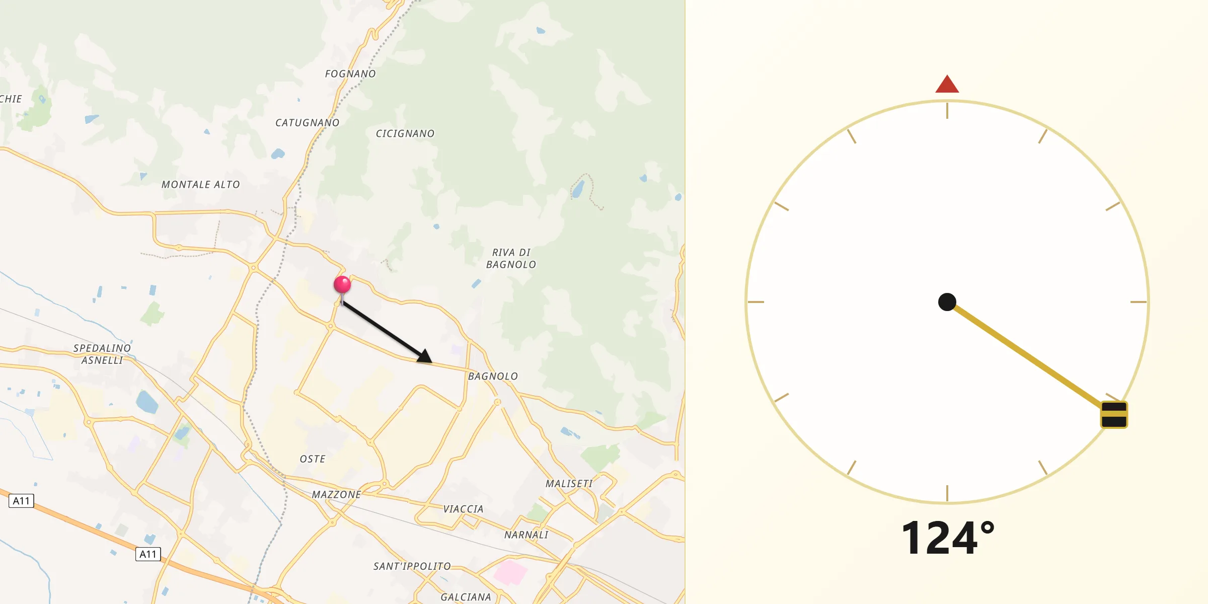 Direzione della Qibla da Fornacelle
