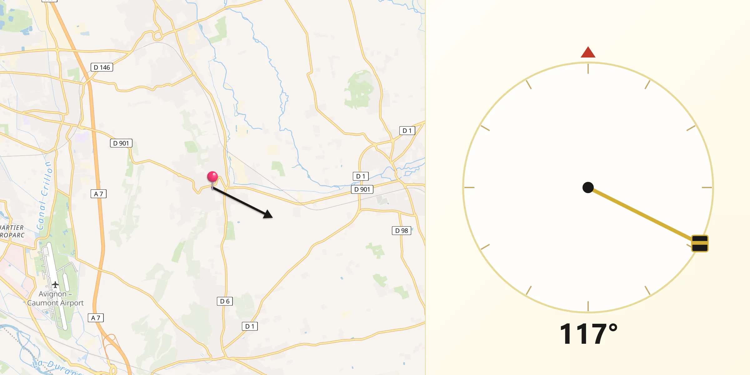 Direction vers la Qibla depuis Châteauneuf-de-Gadagne