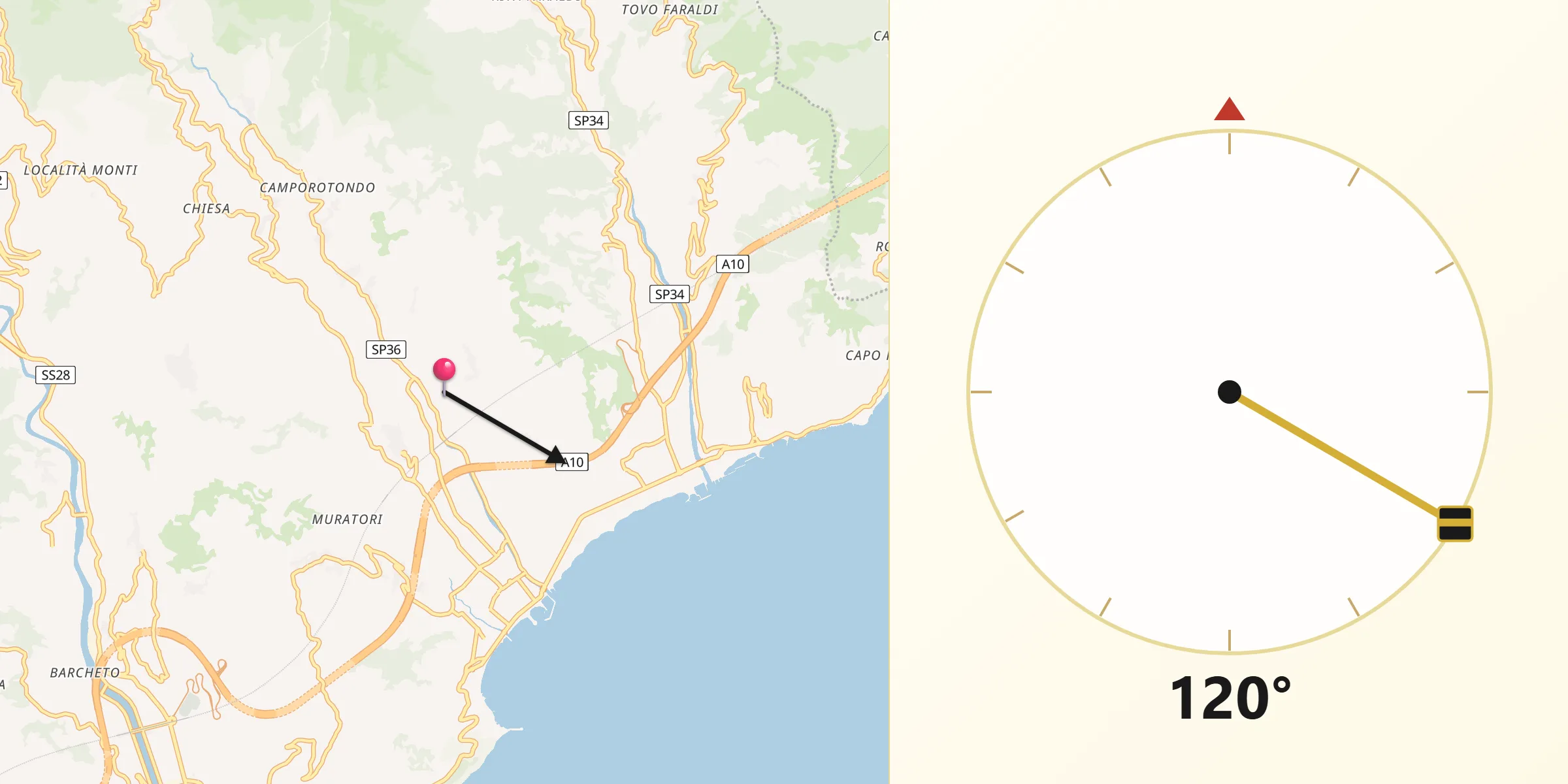Direzione della Qibla da Diano San Pietro