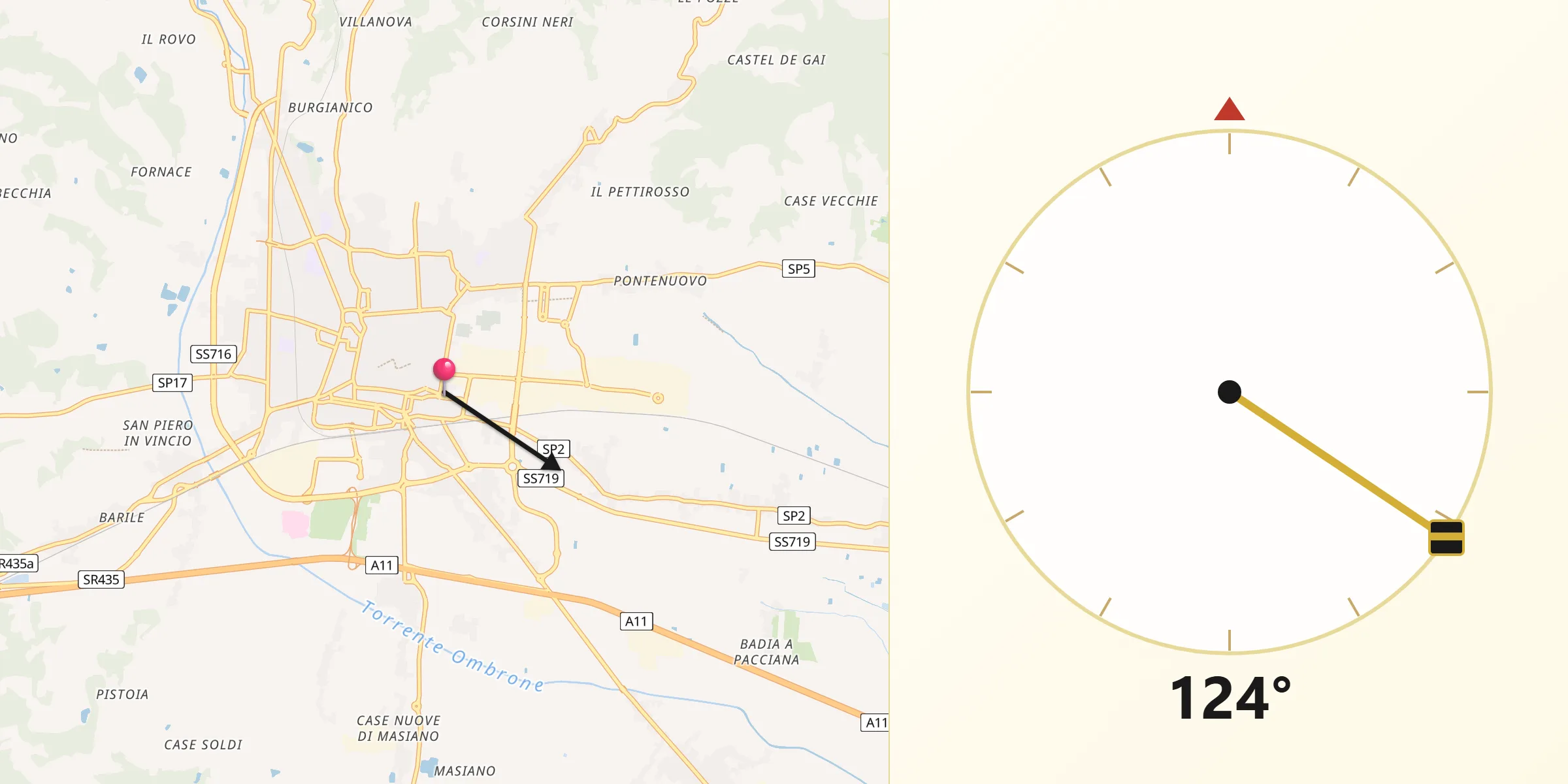 Direzione della Qibla da Pistoia