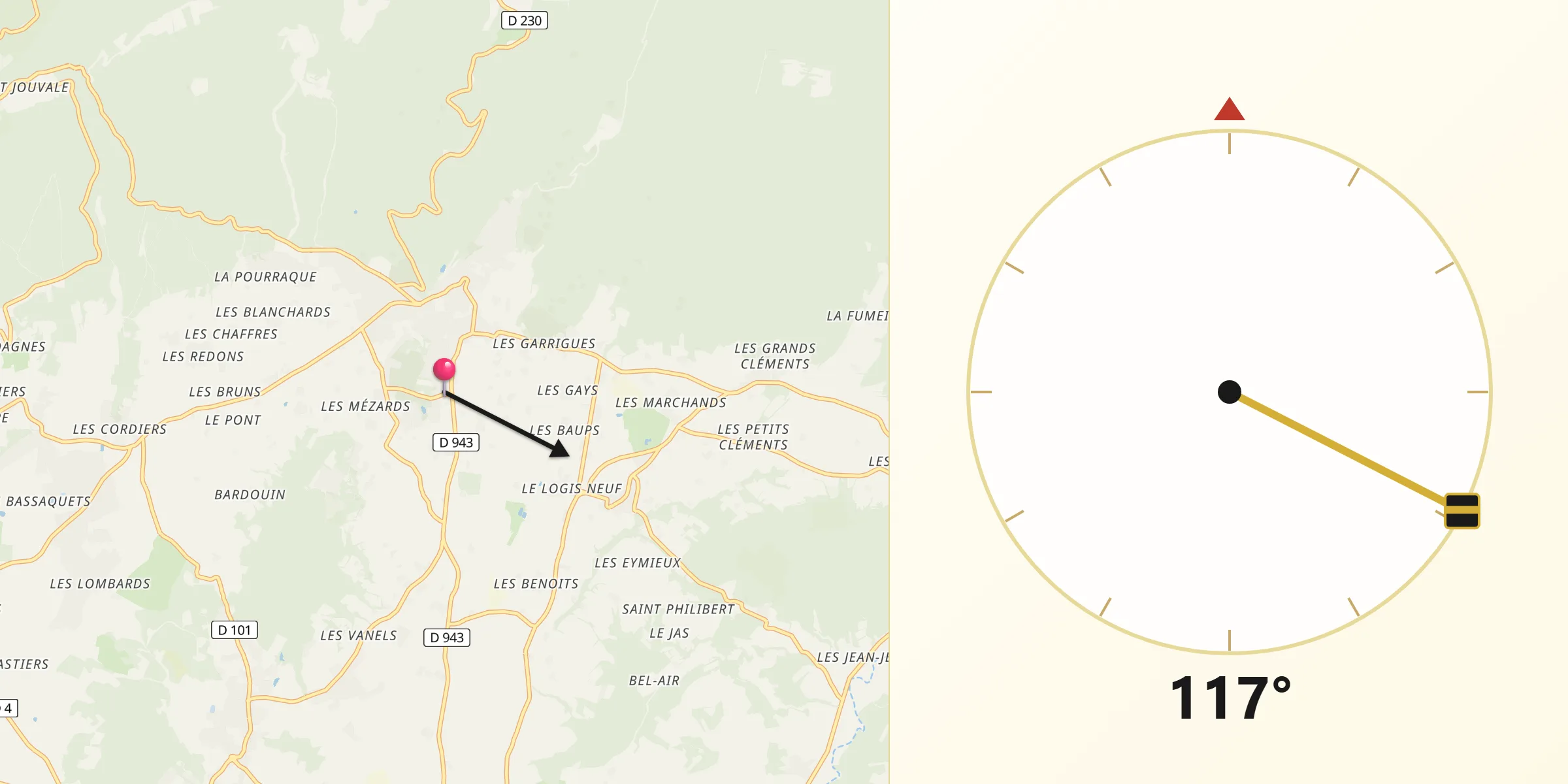 Direction vers la Qibla depuis Saint-Saturnin-lès-Apt