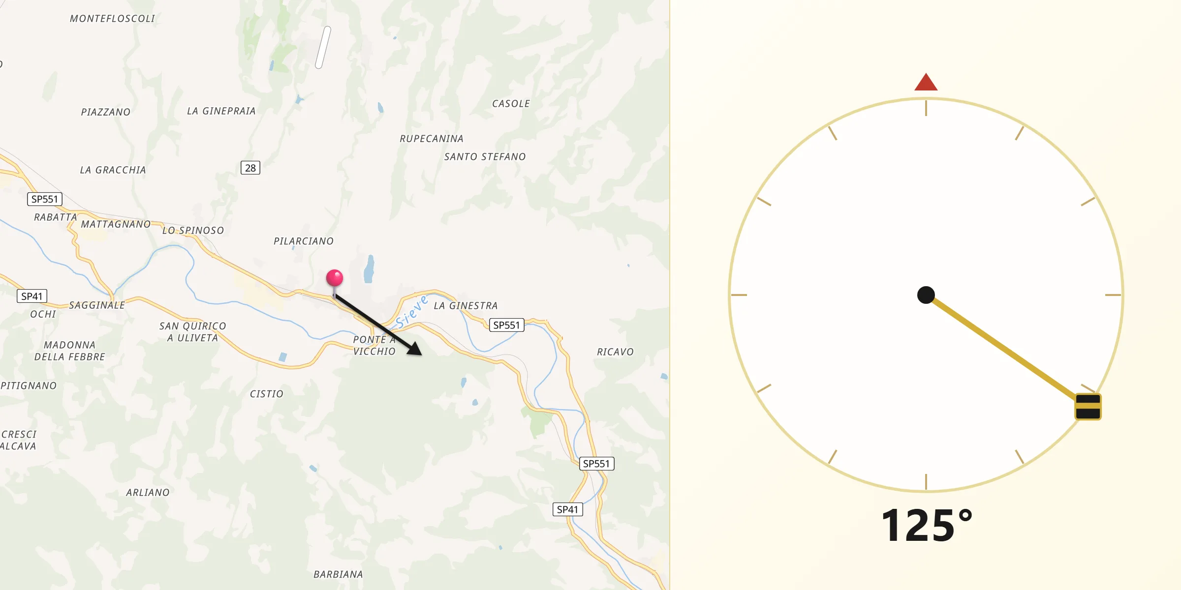 Direzione della Qibla da Vicchio