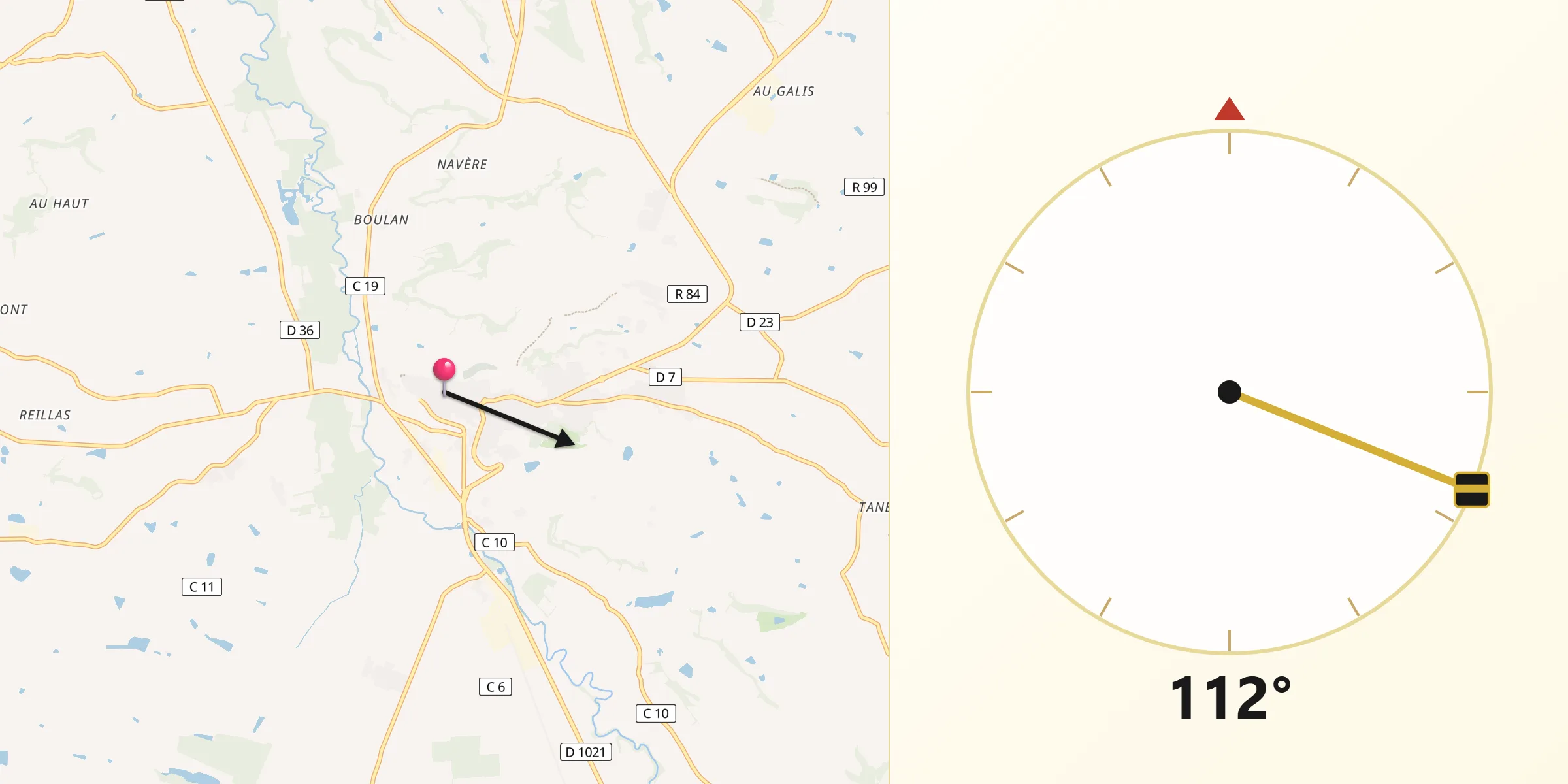 Direction vers la Qibla depuis Lectoure