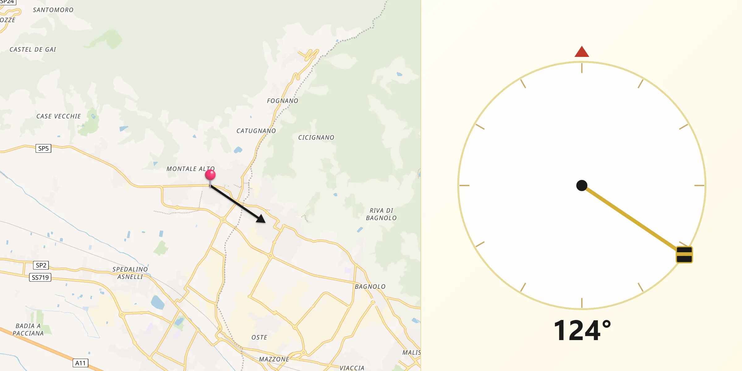 Direzione della Qibla da Montale