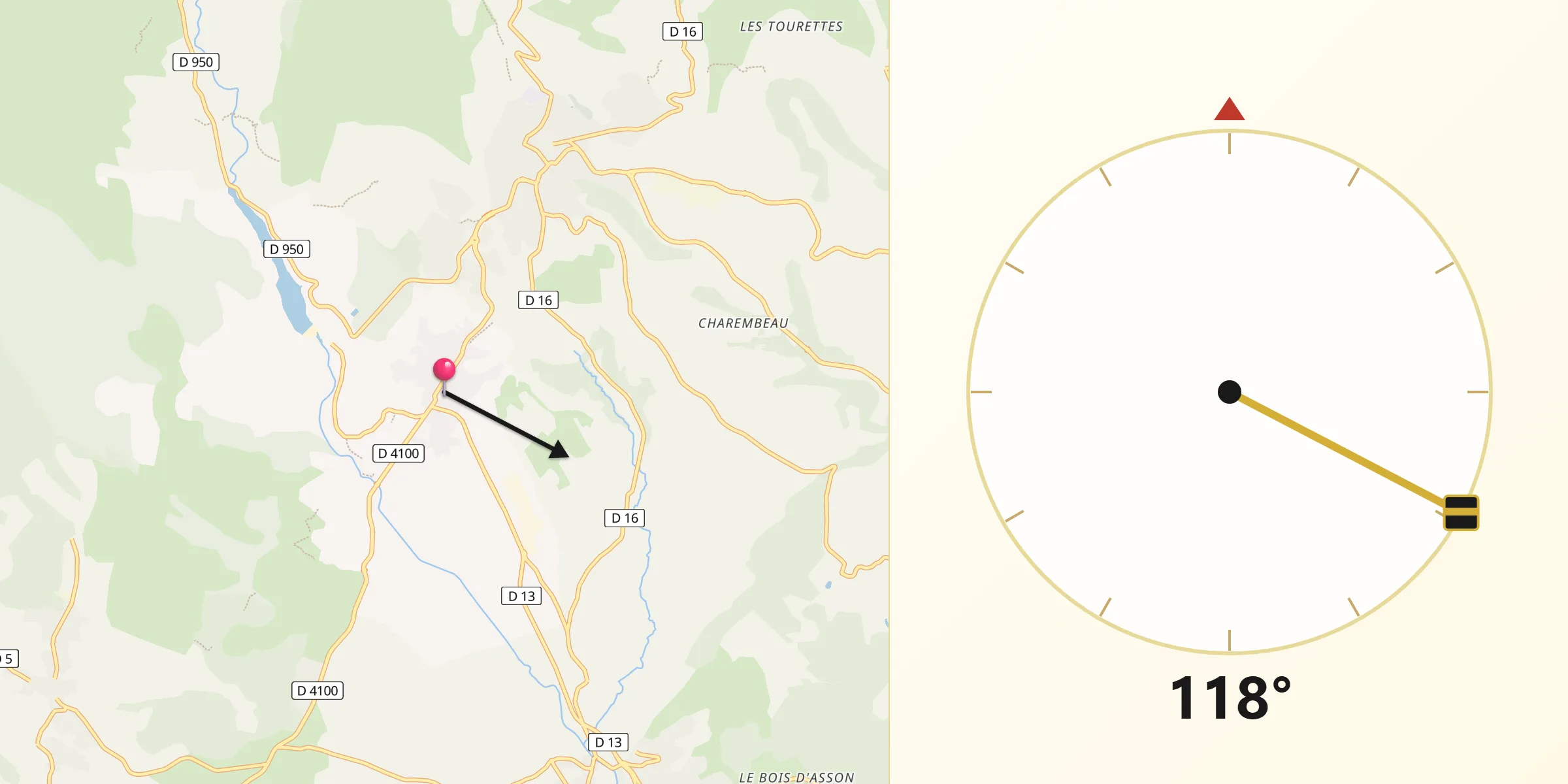 Direction vers la Qibla depuis Mane