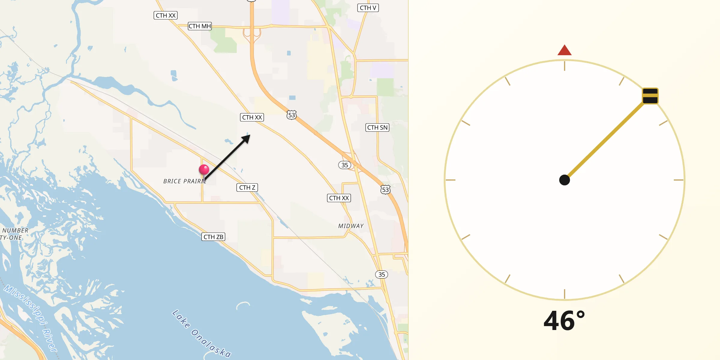 Qibla Direction from Brice Prairie