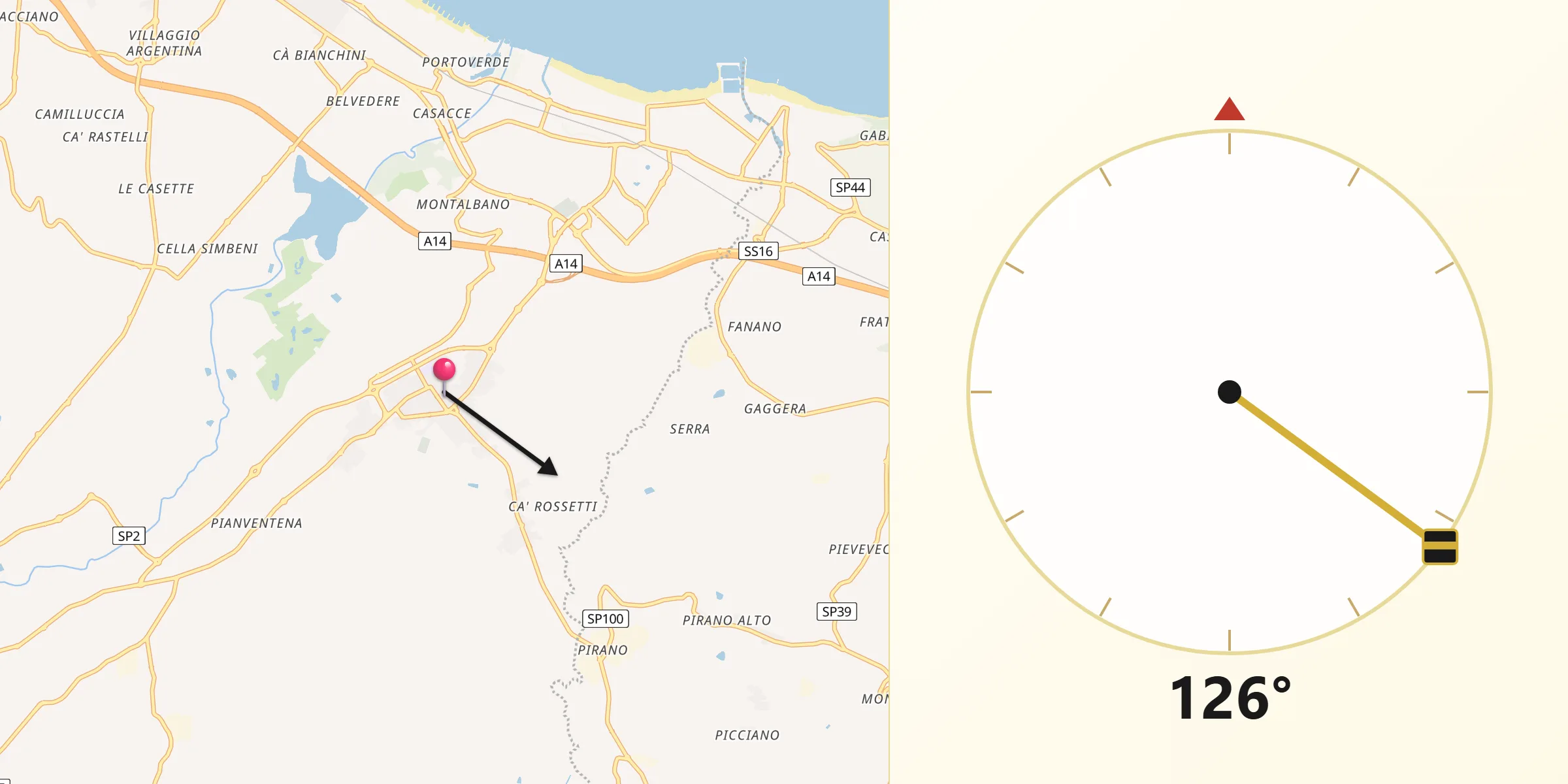 Direzione della Qibla da San Giovanni in Marignano