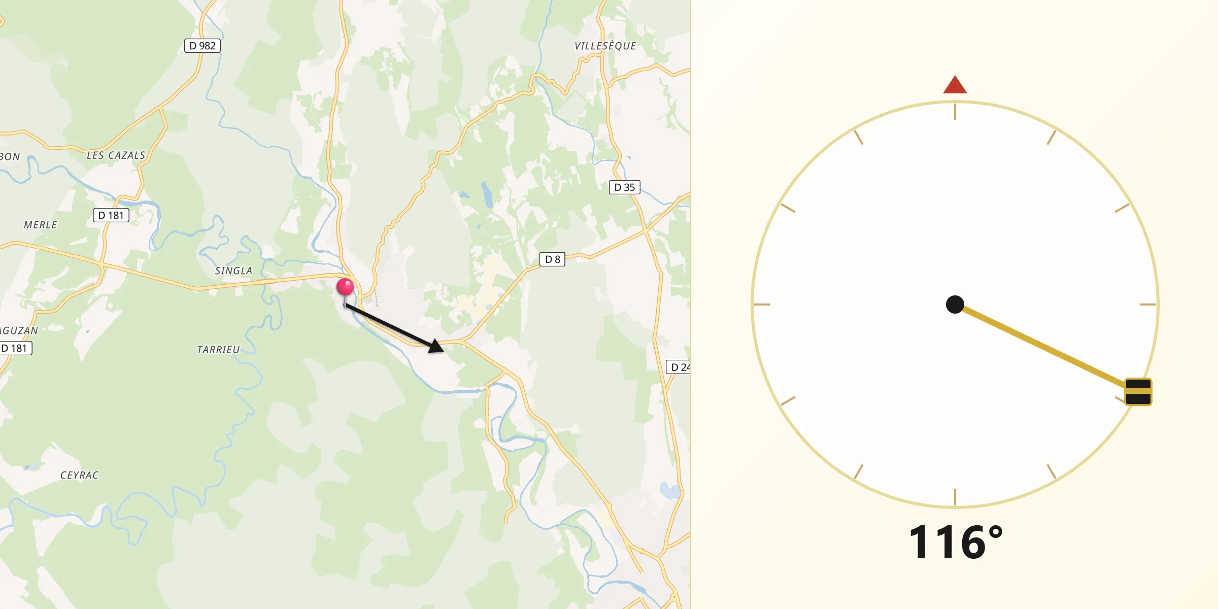 Direction vers la Qibla depuis Sauve