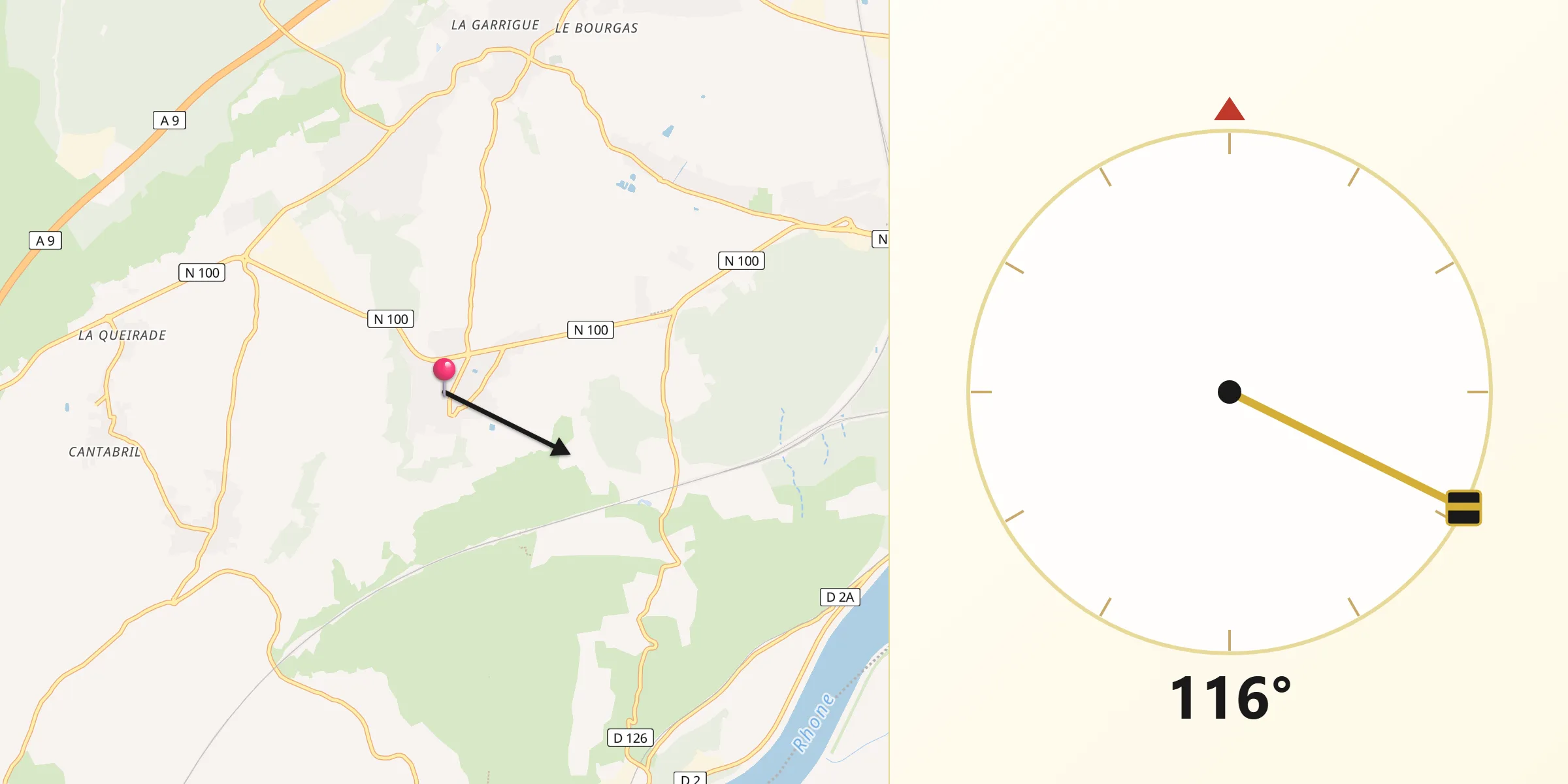 Direction vers la Qibla depuis Saze