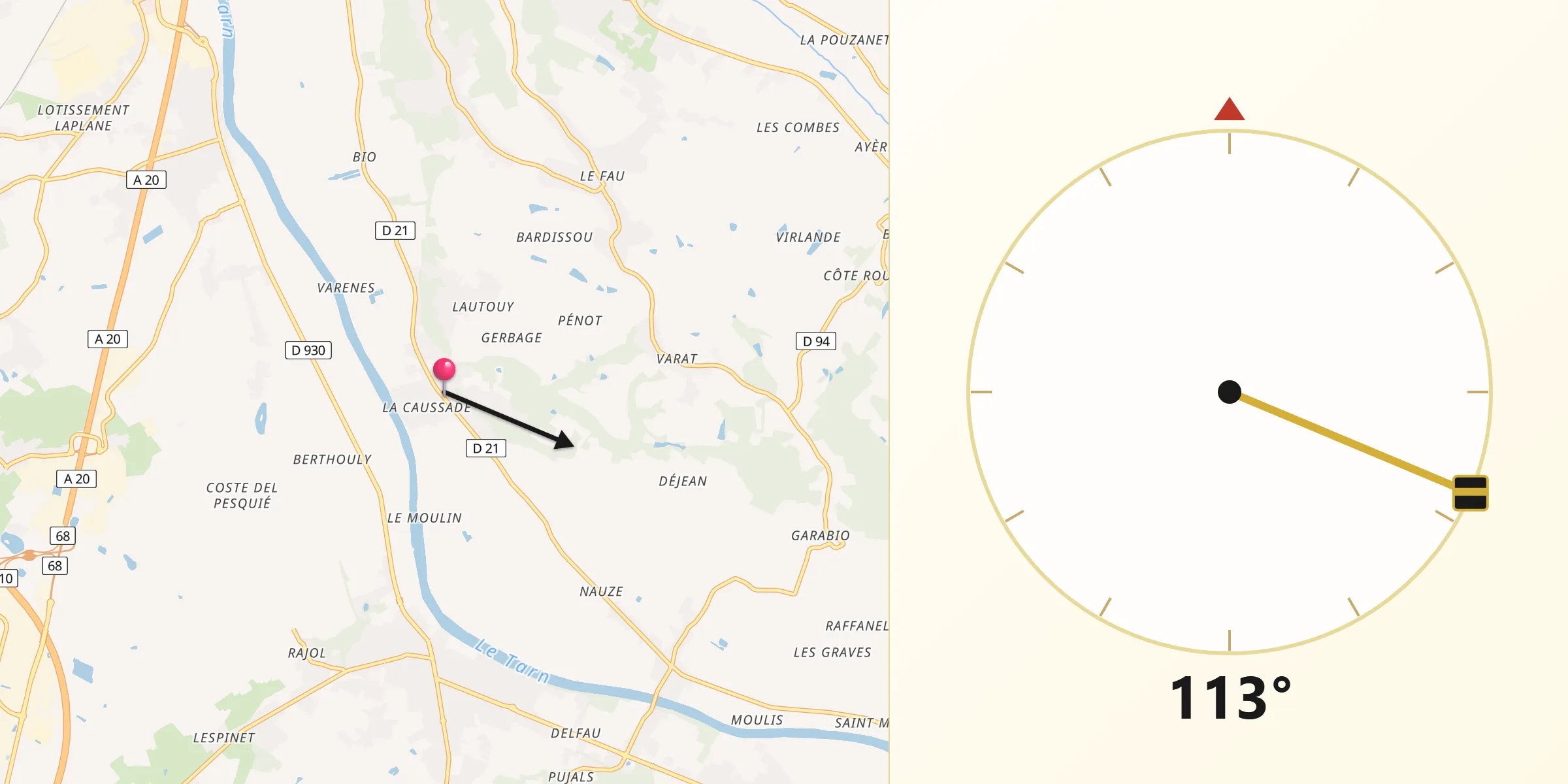Direction vers la Qibla depuis Corbarieu