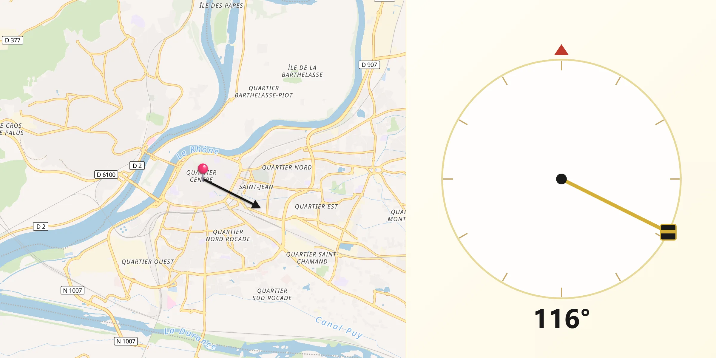 Direction vers la Qibla depuis Avignon