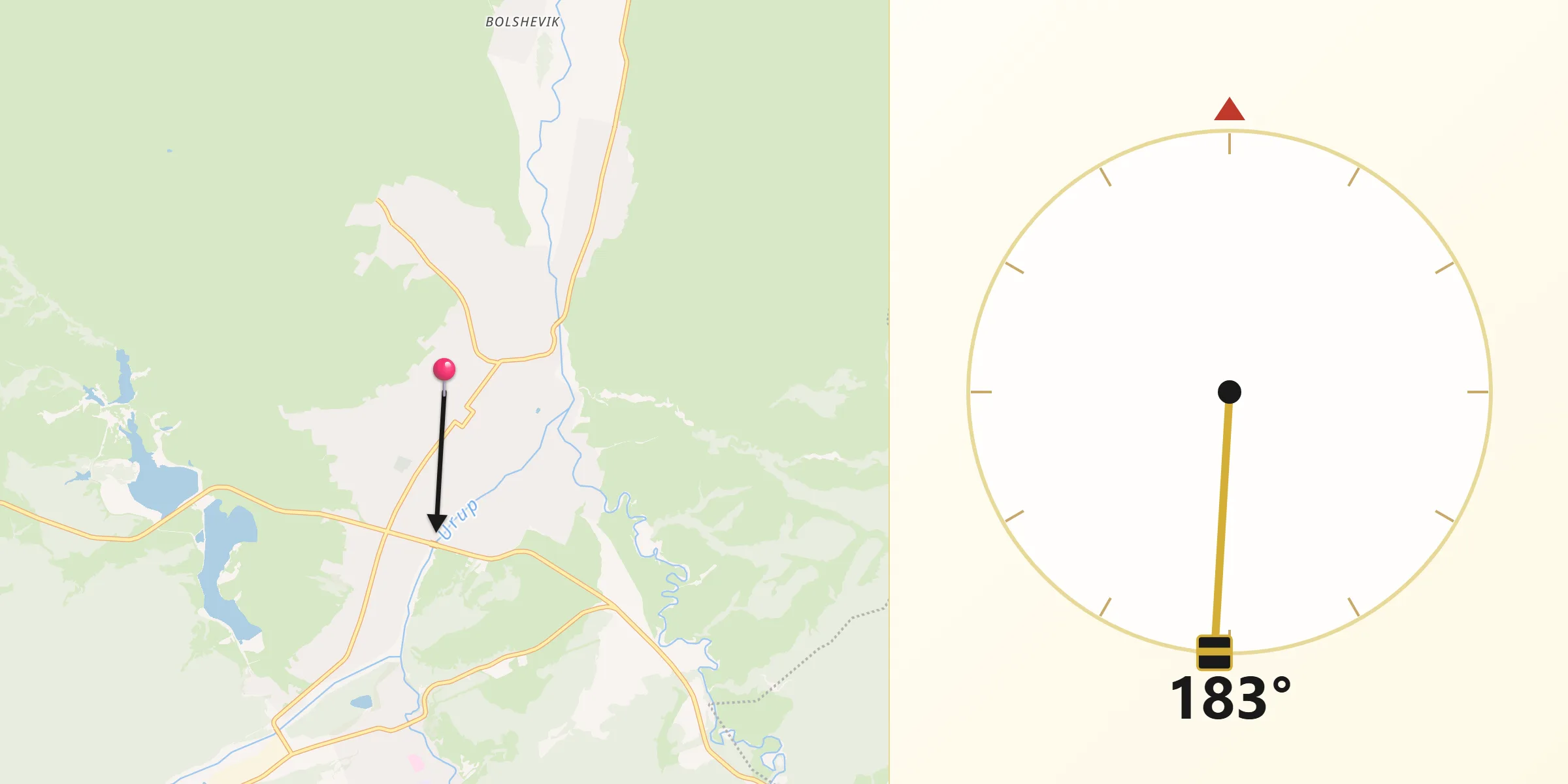 Направление Киблы из Pregradnaya