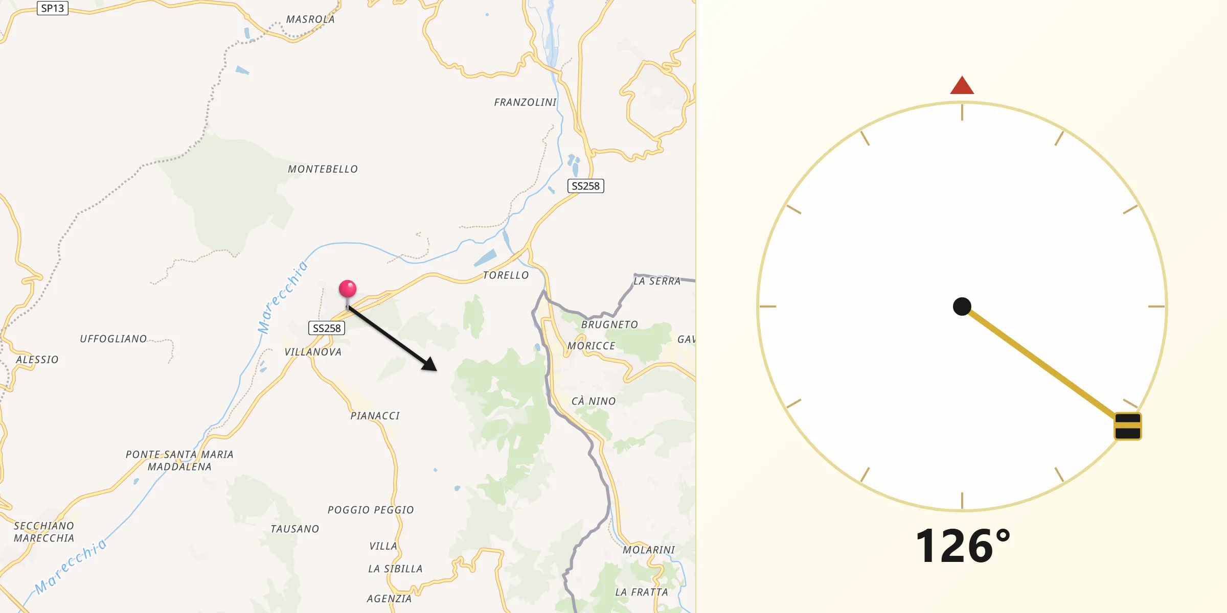 Direzione della Qibla da Pietracuta