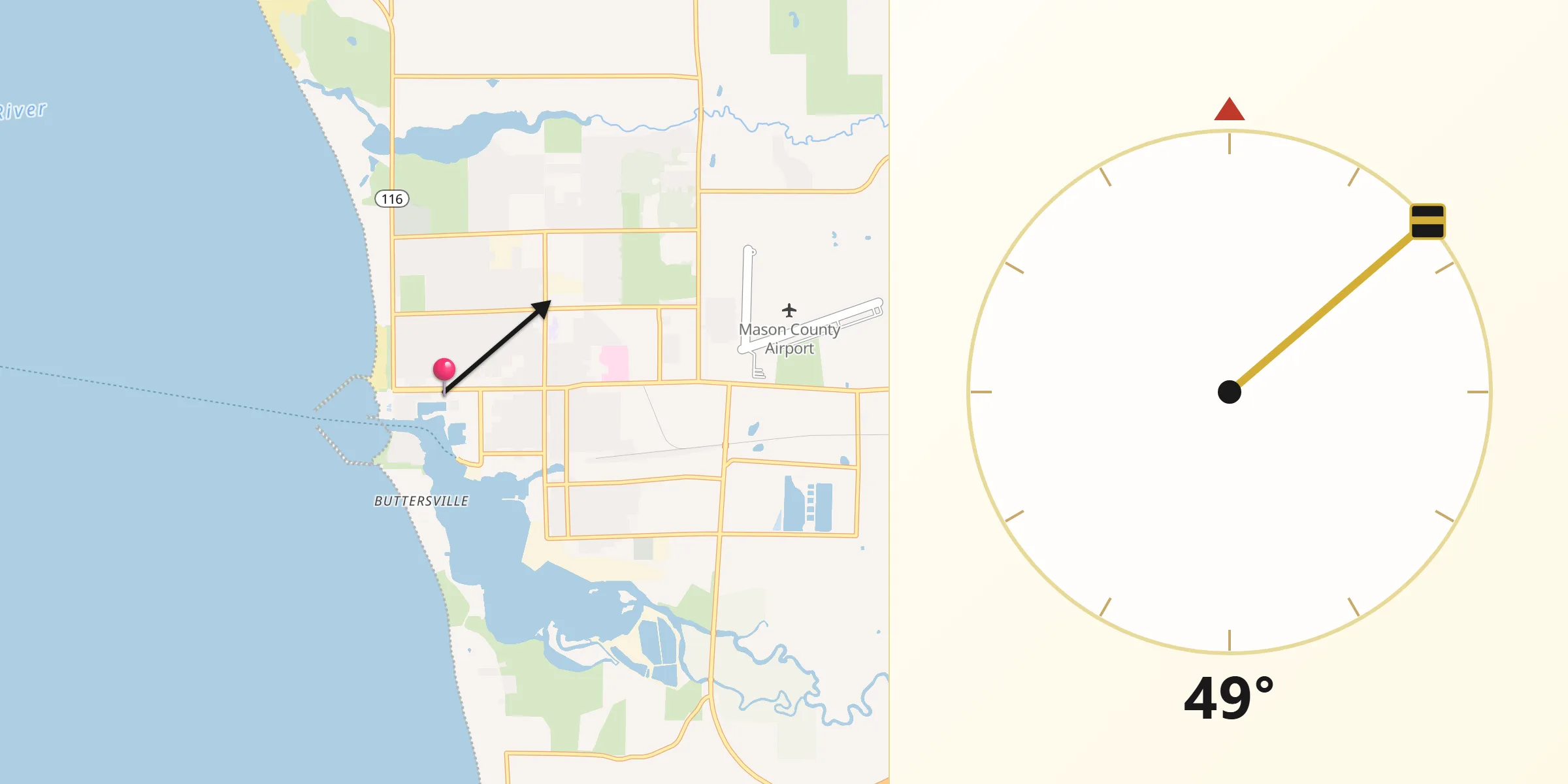 Qibla Direction from Ludington