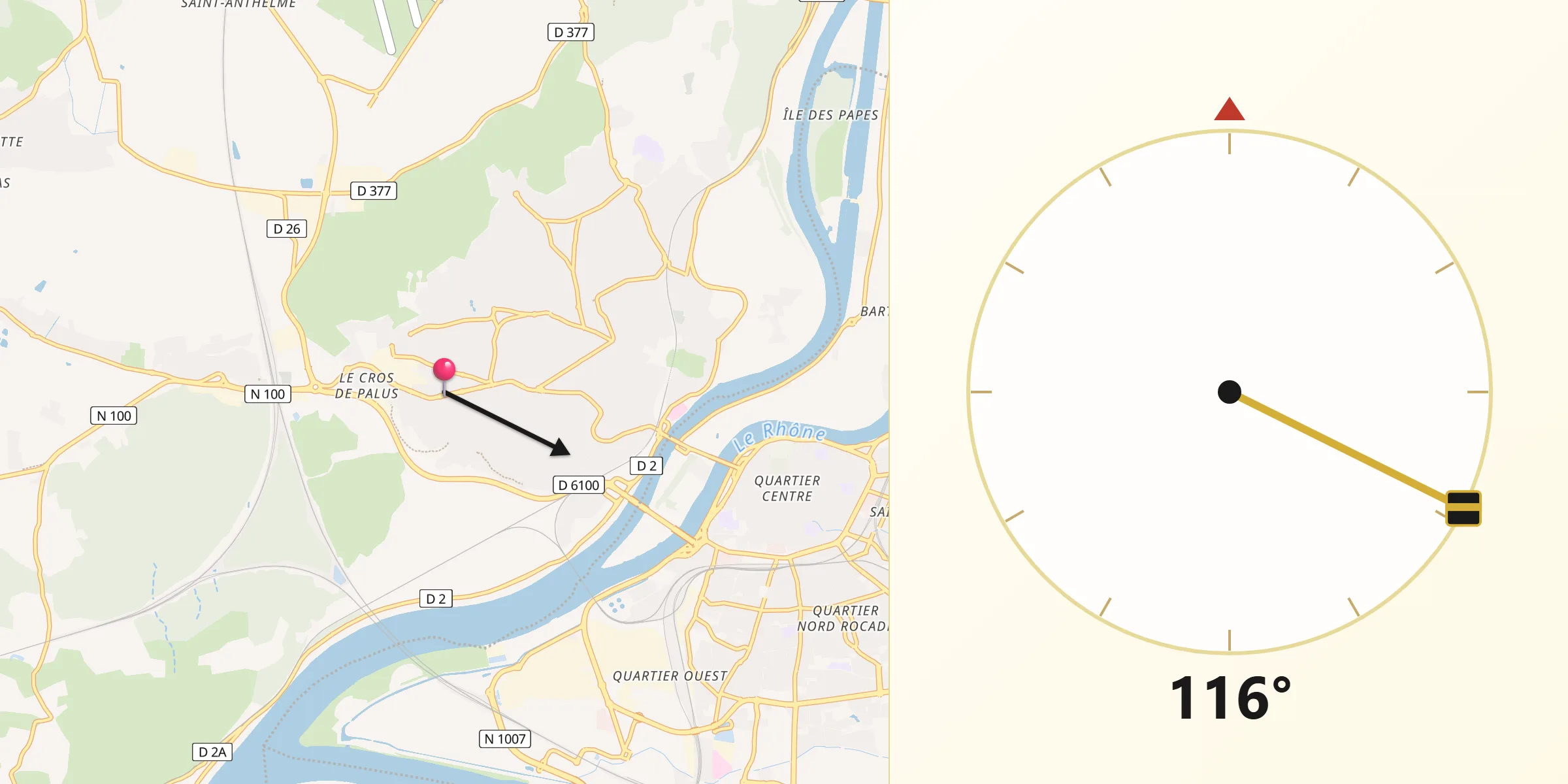 Direction vers la Qibla depuis Les Angles