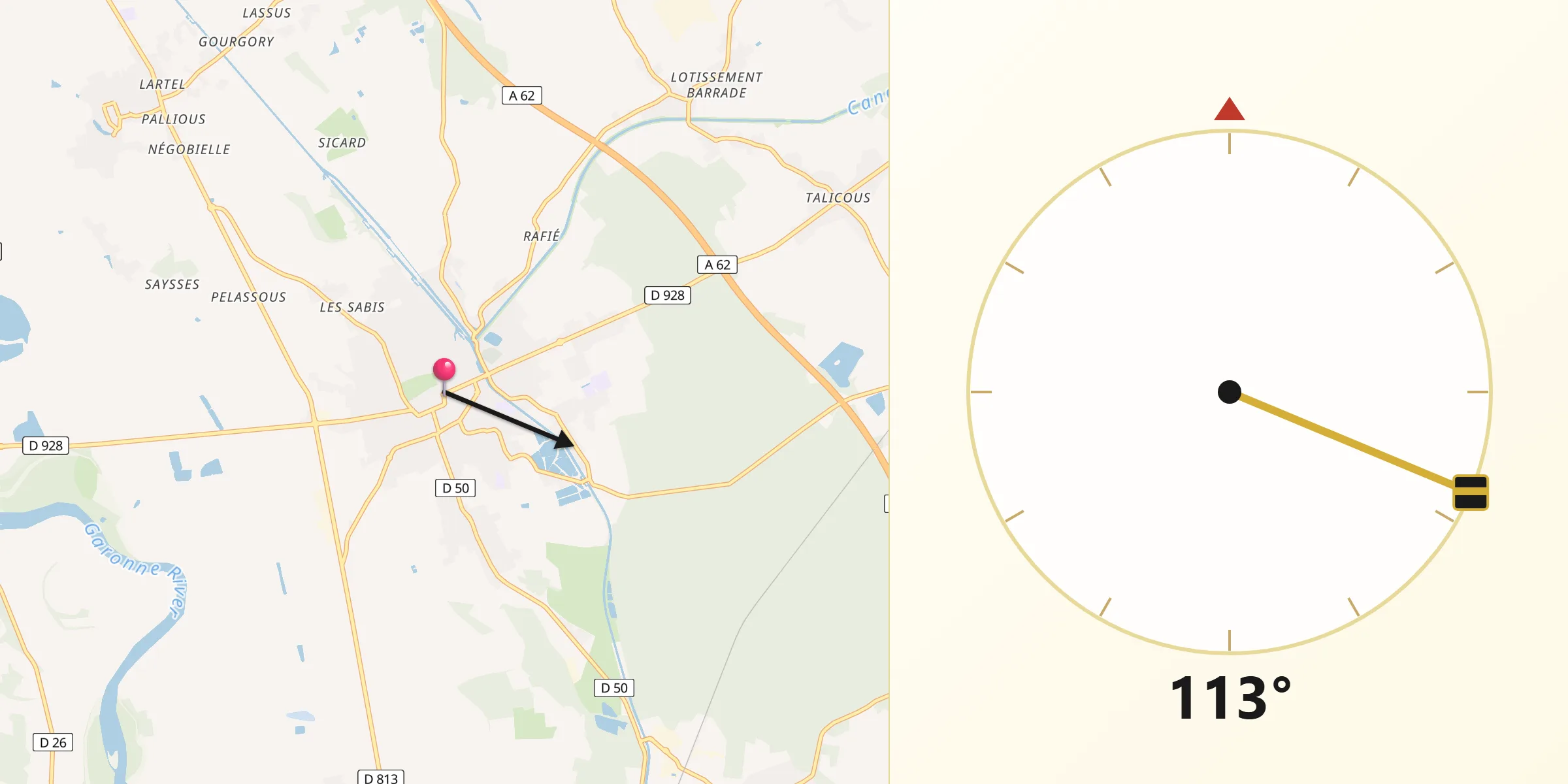 Direction vers la Qibla depuis Montech