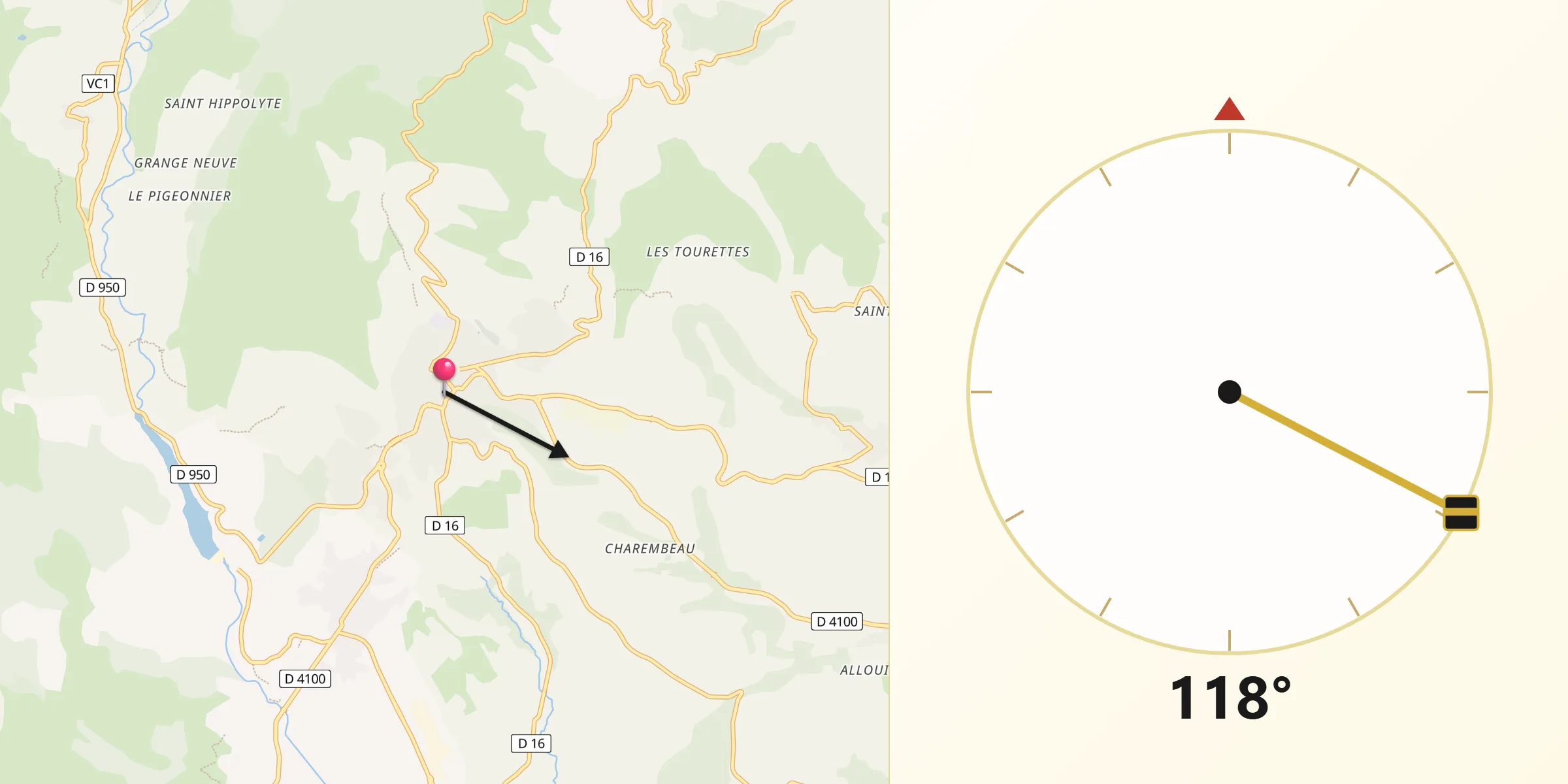 Direction vers la Qibla depuis Forcalquier