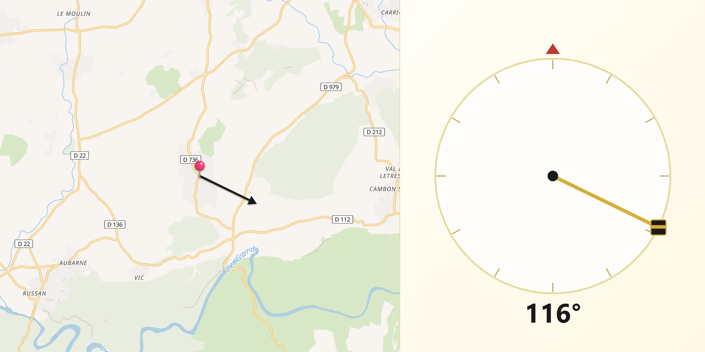 Direction vers la Qibla depuis Blauzac