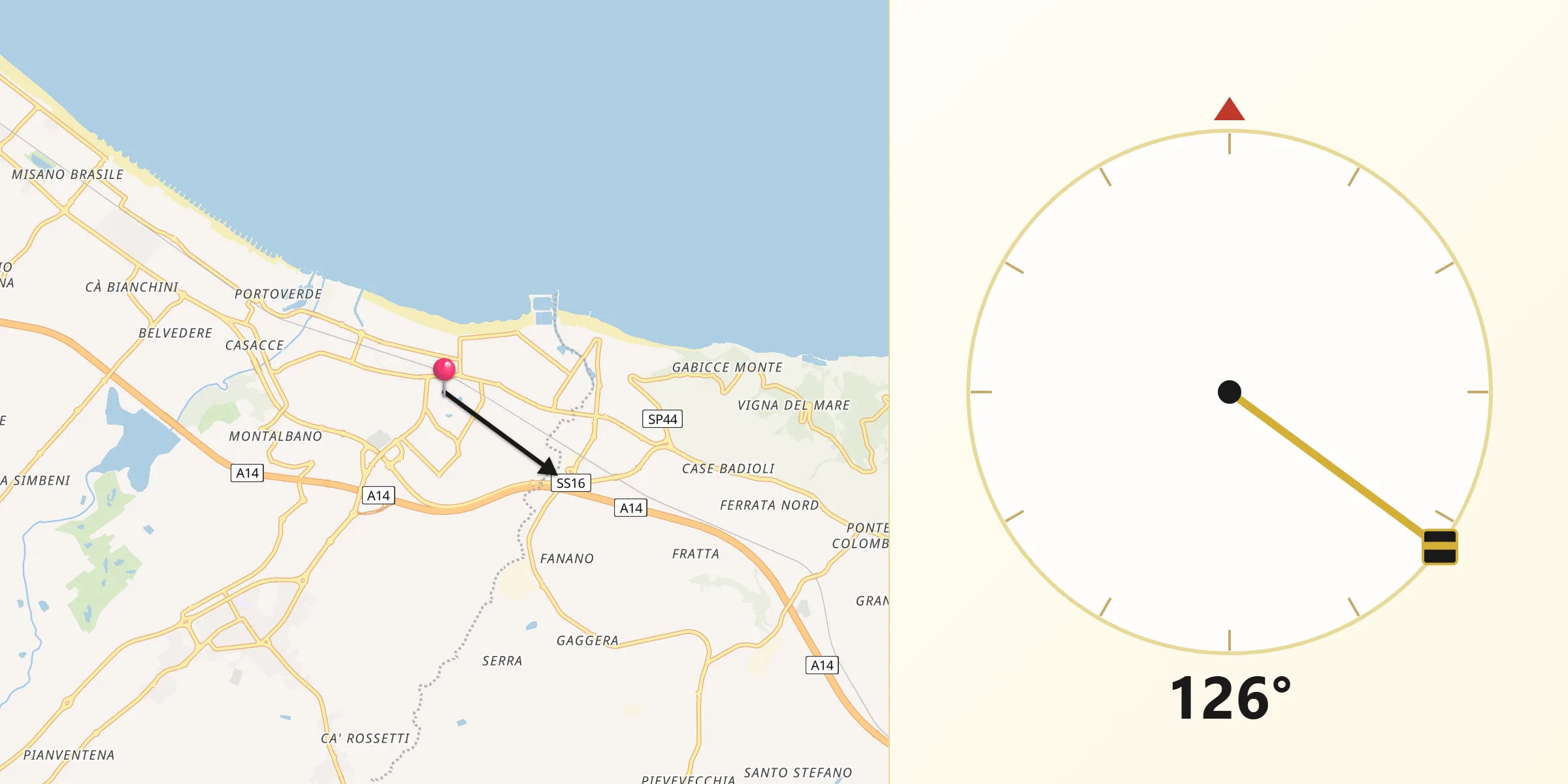Direzione della Qibla da Cattolica