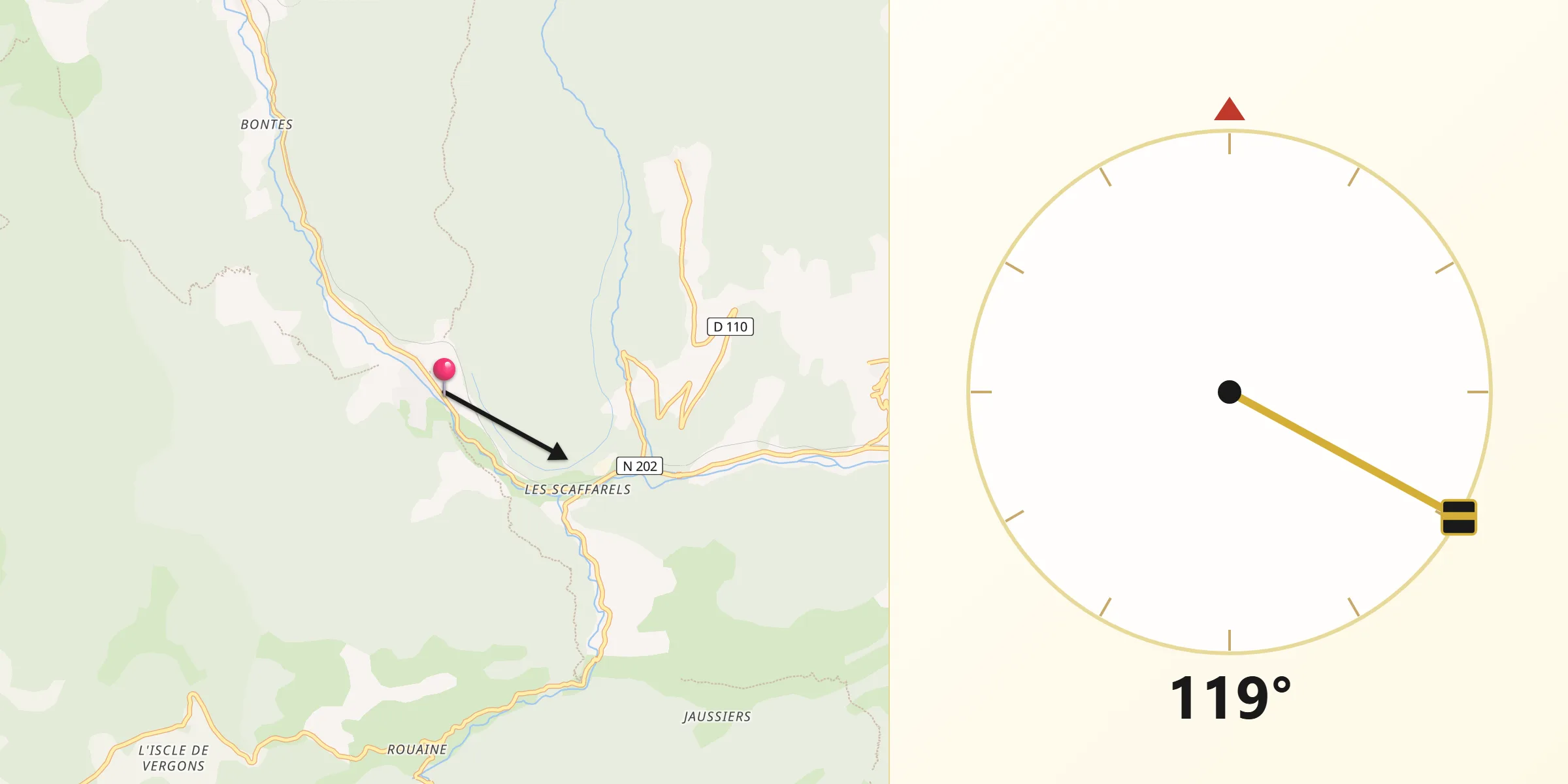 Direction vers la Qibla depuis Annot
