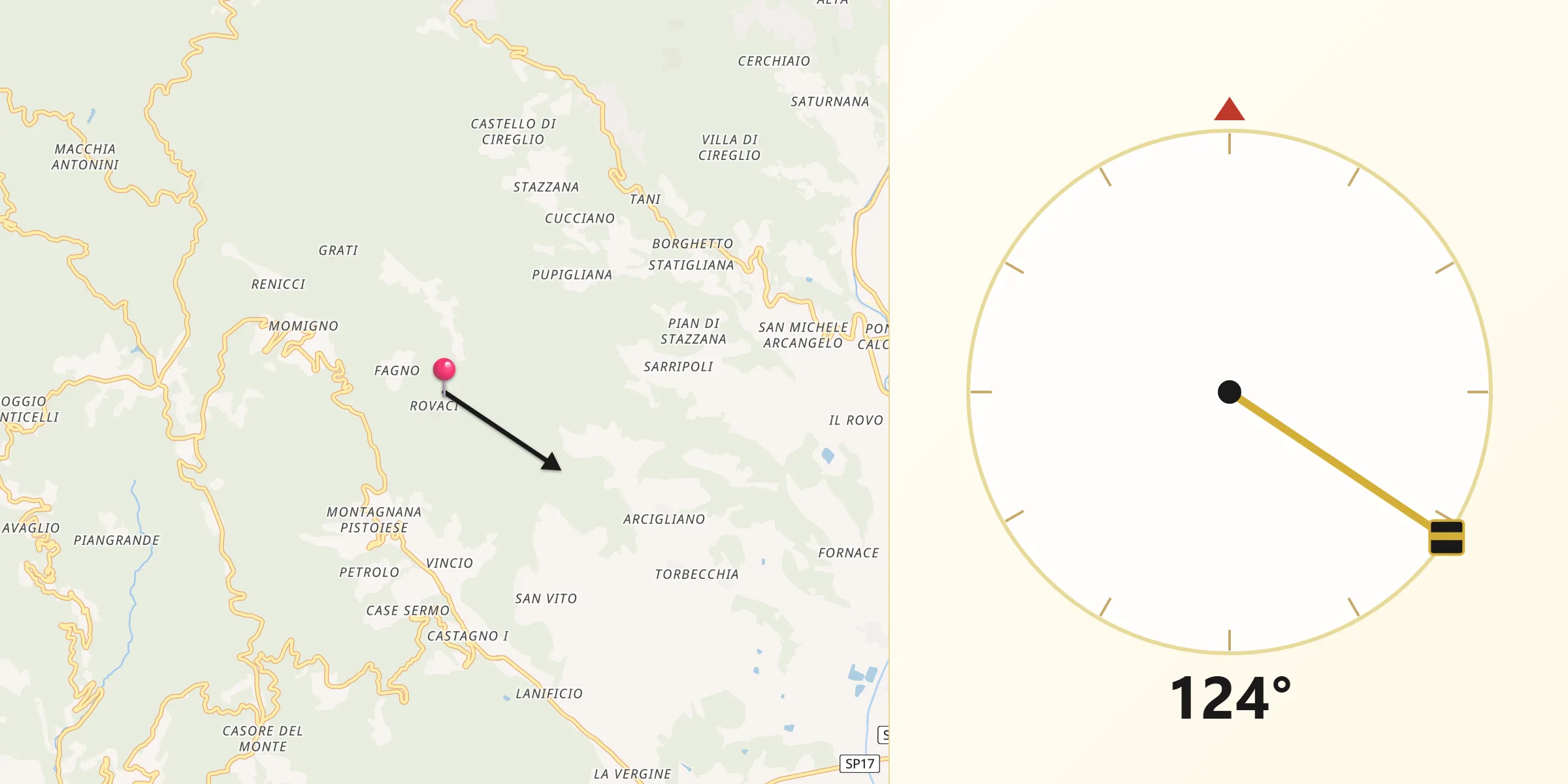 Direzione della Qibla da Provincia di Pistoia