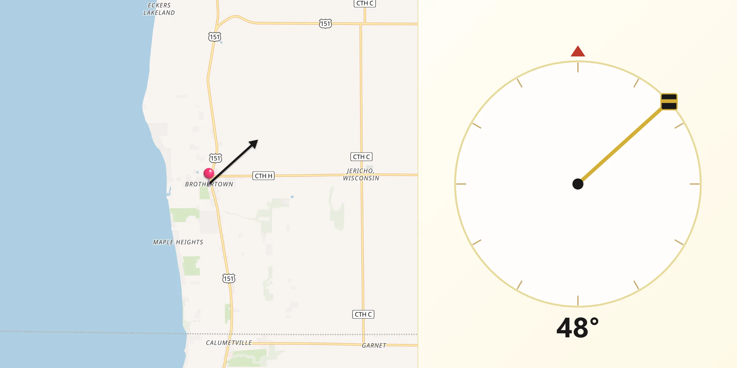 Qibla Direction from Brothertown