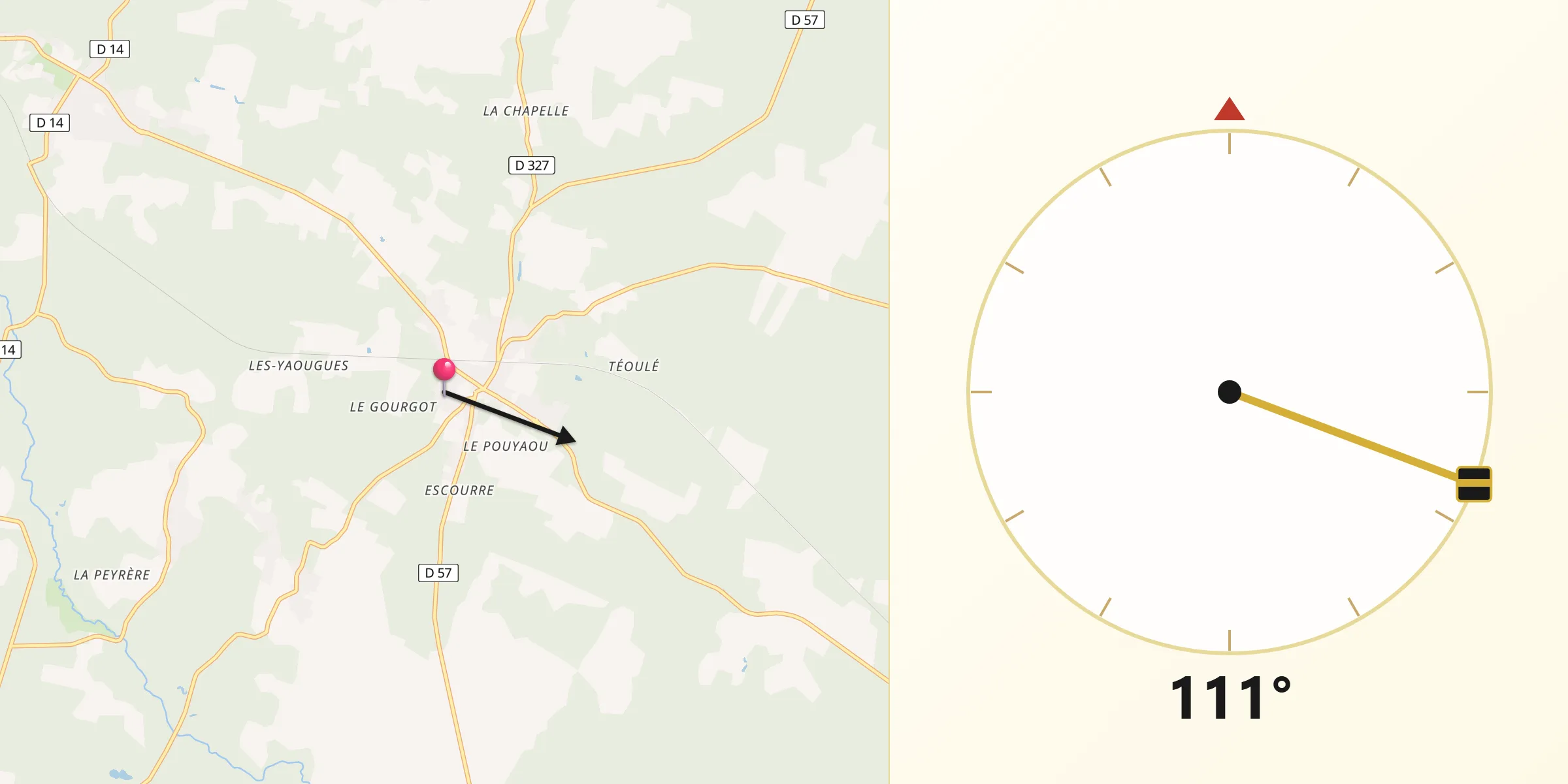 Direction vers la Qibla depuis Landes